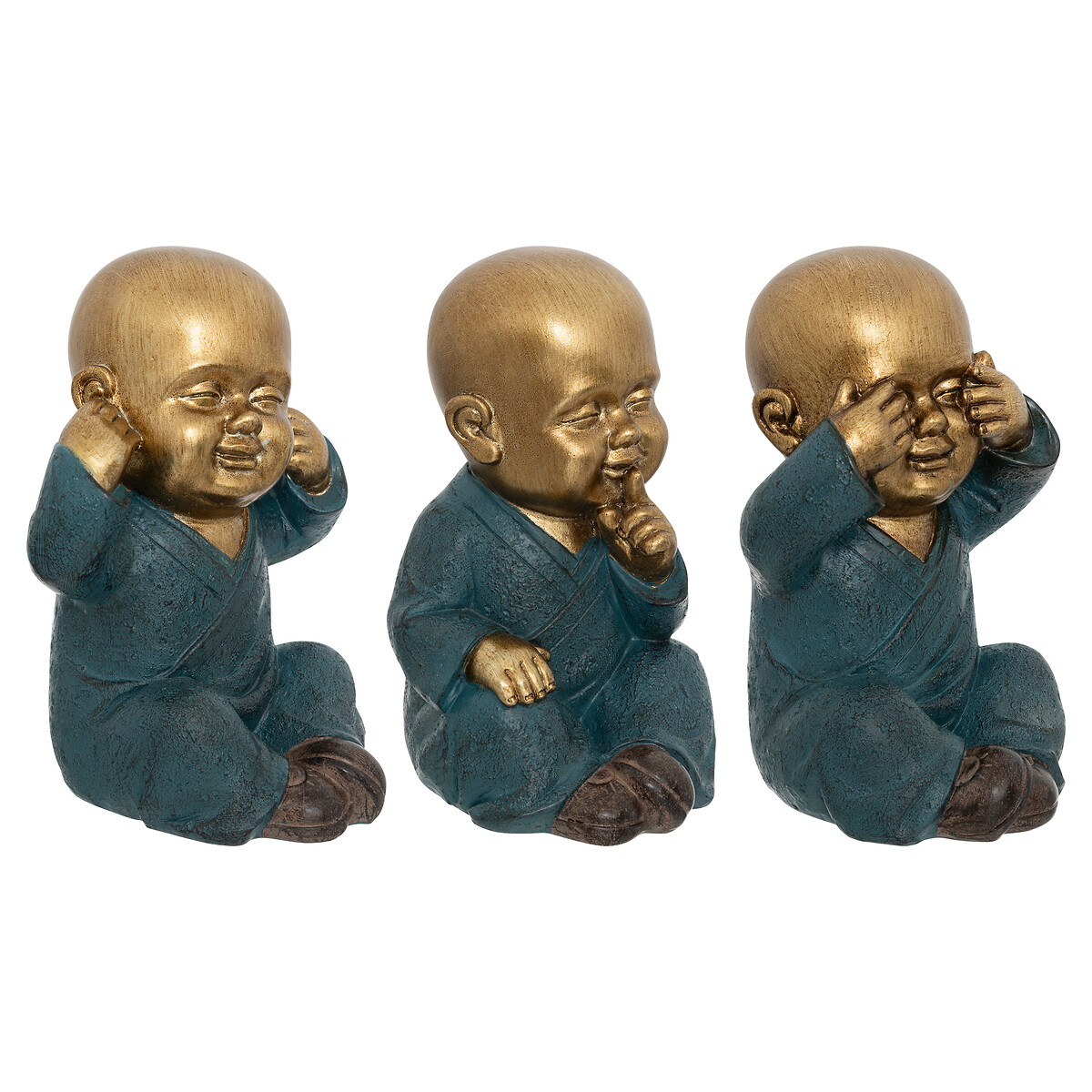 Set of 3 figurines "Bouddha" Resin, golden, h.21 cm