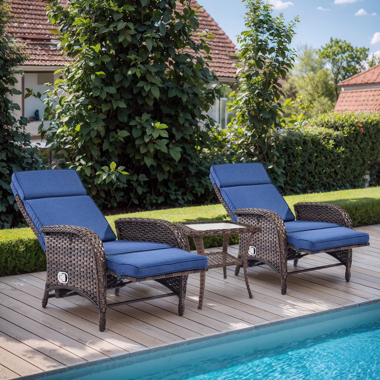 OPOHORO Outdoor Recliner Chair, Adjustable Reclining Patio Chair with Cushion, Wicker Outdoor Chaise Lounge with Adjustable Backrest and Footrest, Ideal for Pool Deck, Beige - Image 5