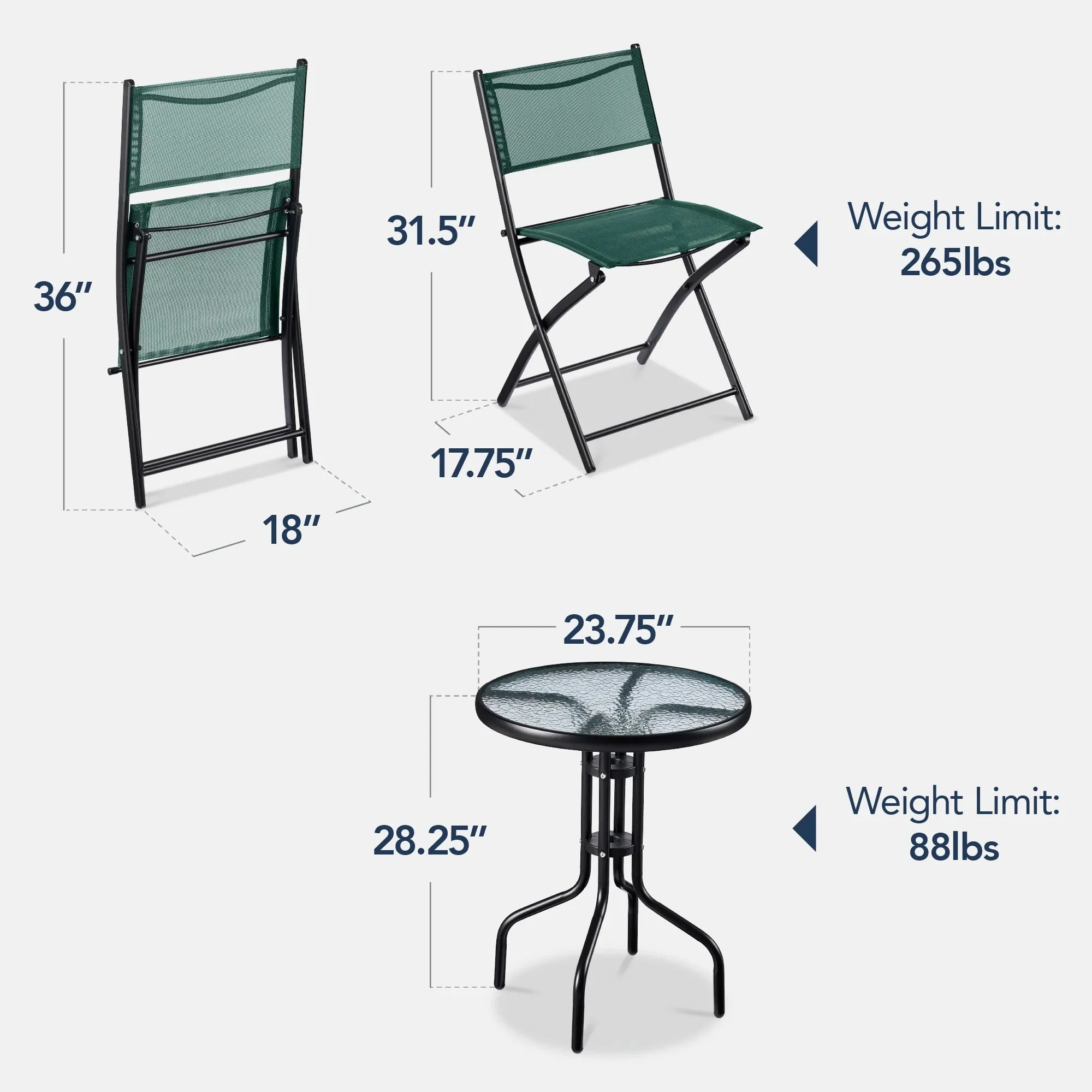 Best Choice Products 3-Piece Patio Bistro Dining Set With Glass Tabletop And Folding Chairs - Gray - Image 93 Best Choice Products 3-Piece Patio Bistro Dining Set With Glass Tabletop And Folding Chairs - Gray - Image 93