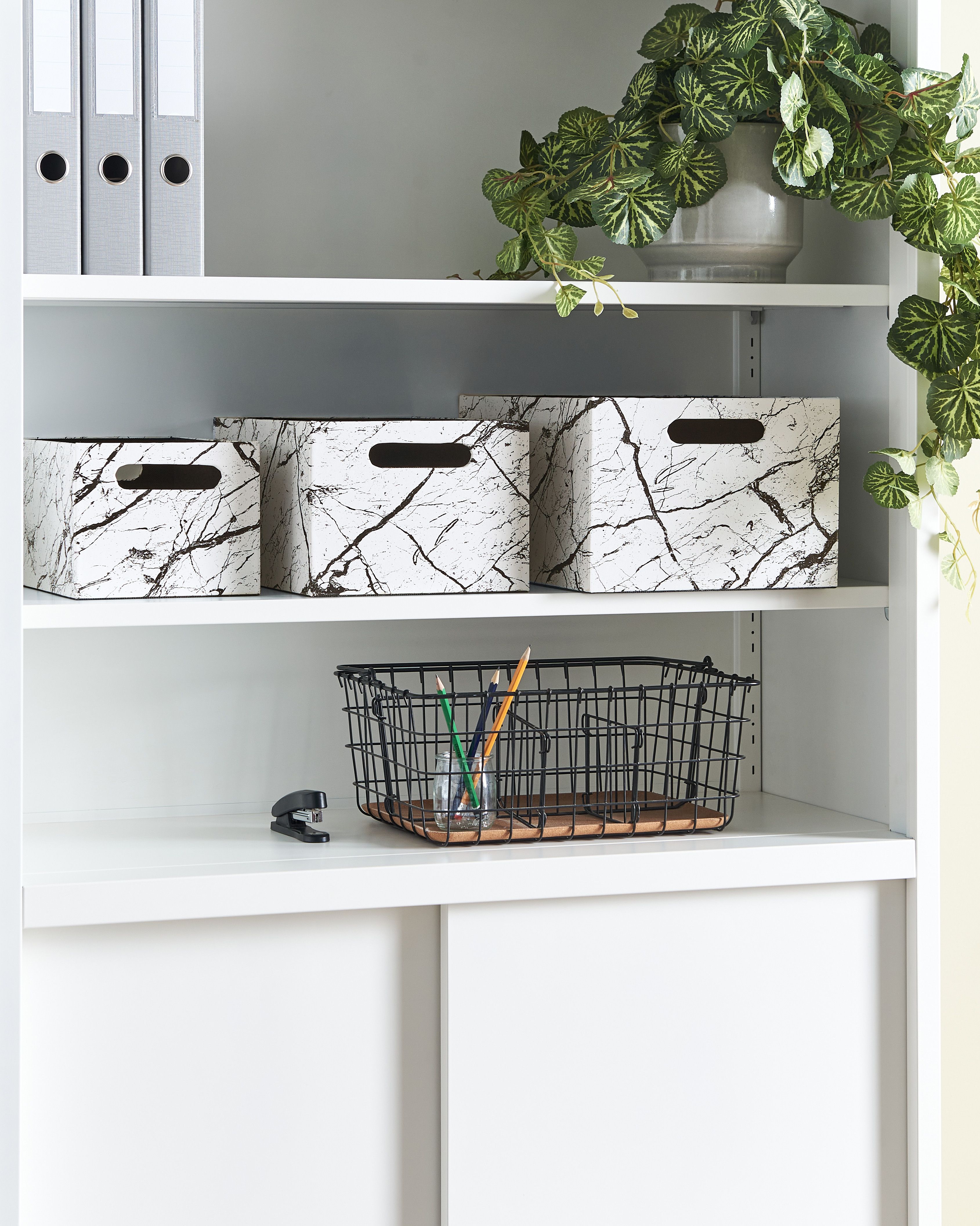 Set of 3 Boxes LARSA Faux Leather White