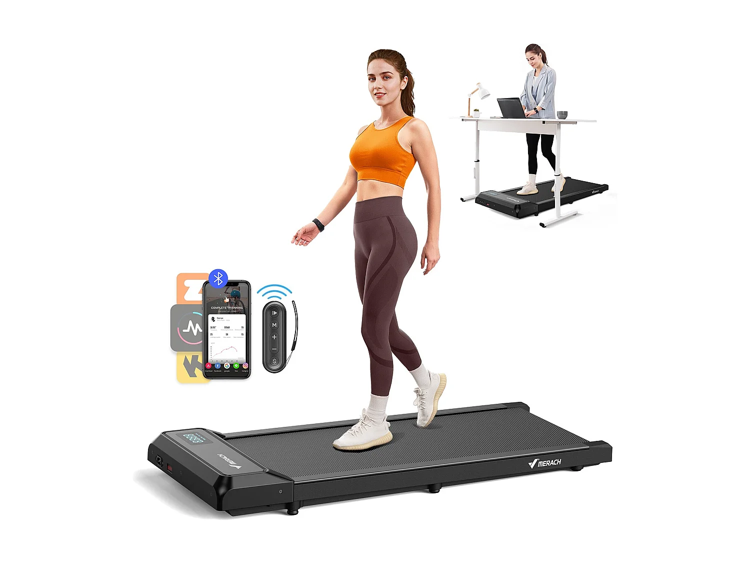 Tapis de Marche Électrique MERACH, 2.5CV Peak, Écran LED, APP Connecté, Télécommande, 120KG Max