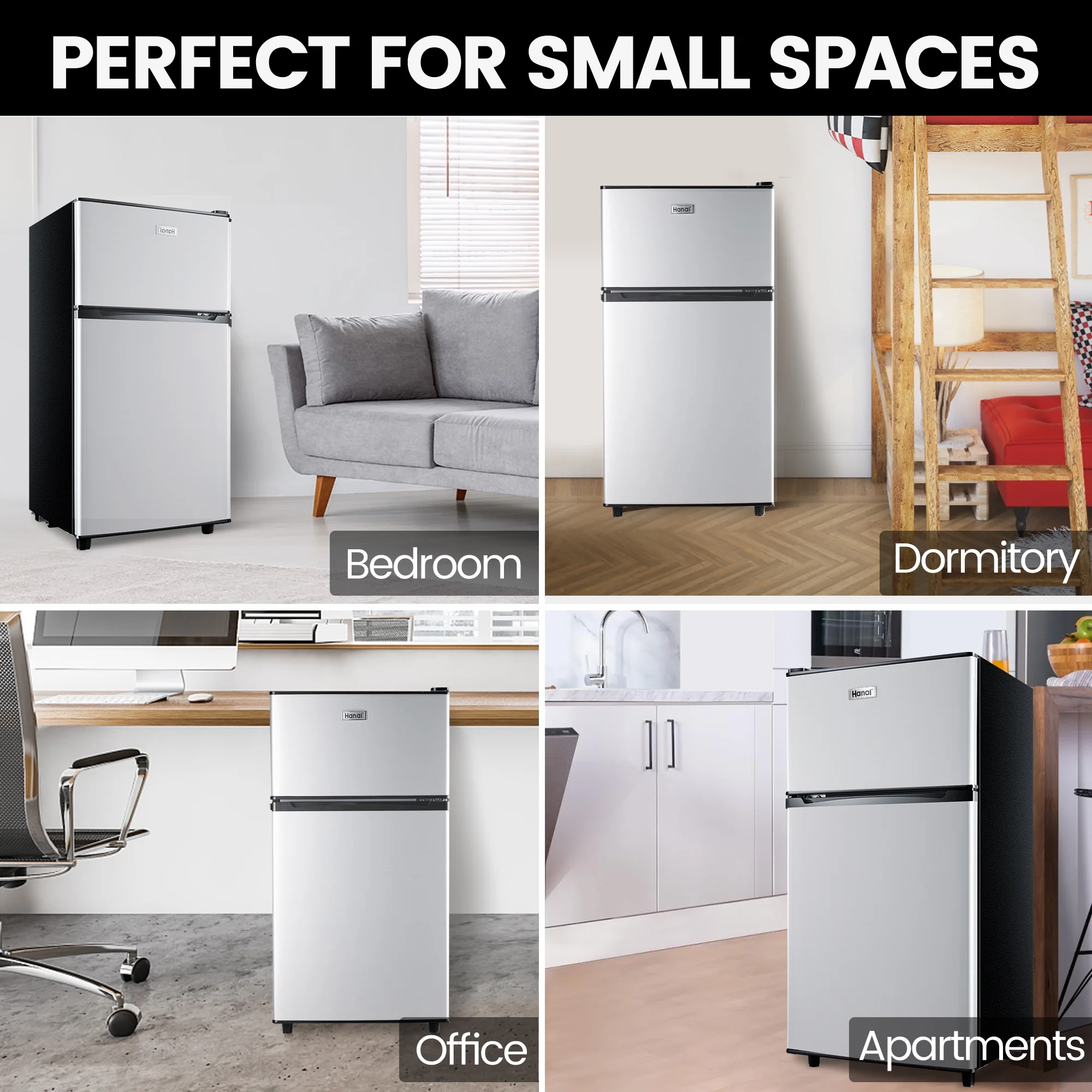 WANAI 3.5 Cu ft Two Door Mini Fridge, Silvery - Image 8