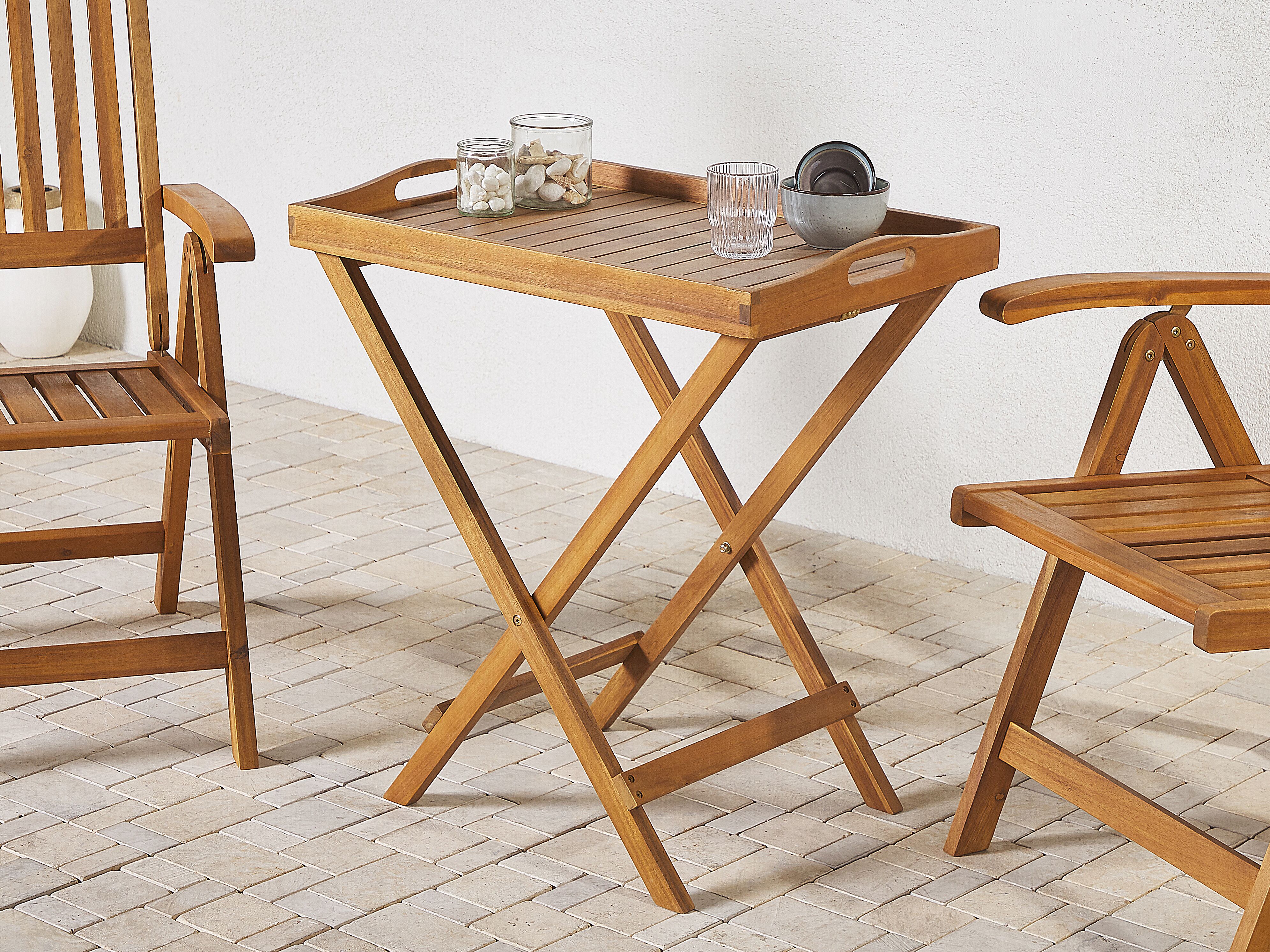 Garden Side Table JAVA Acacia Wood Light Brown Folding