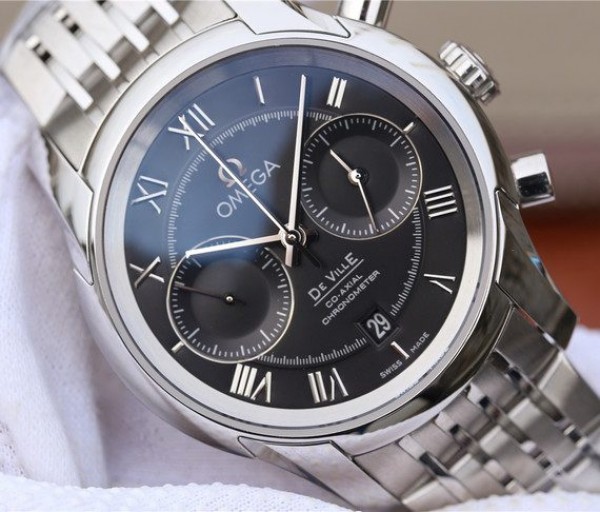 Replica Omega OMF De Ville Chronograph 42mm Black Dial SS Bracelet A9300 - Top club