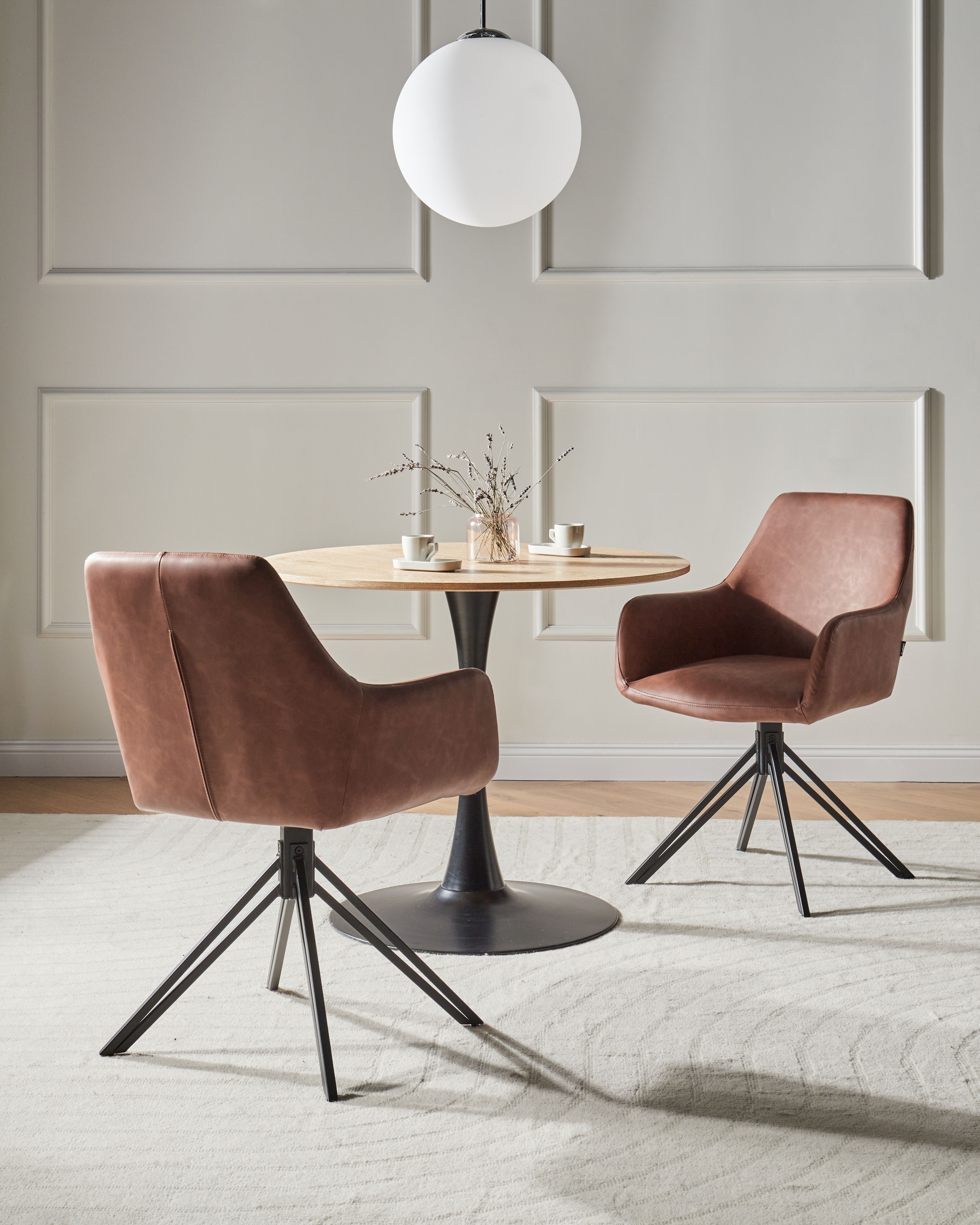 Set of 2 Dining Chairs SANSARC Faux Leather Brown