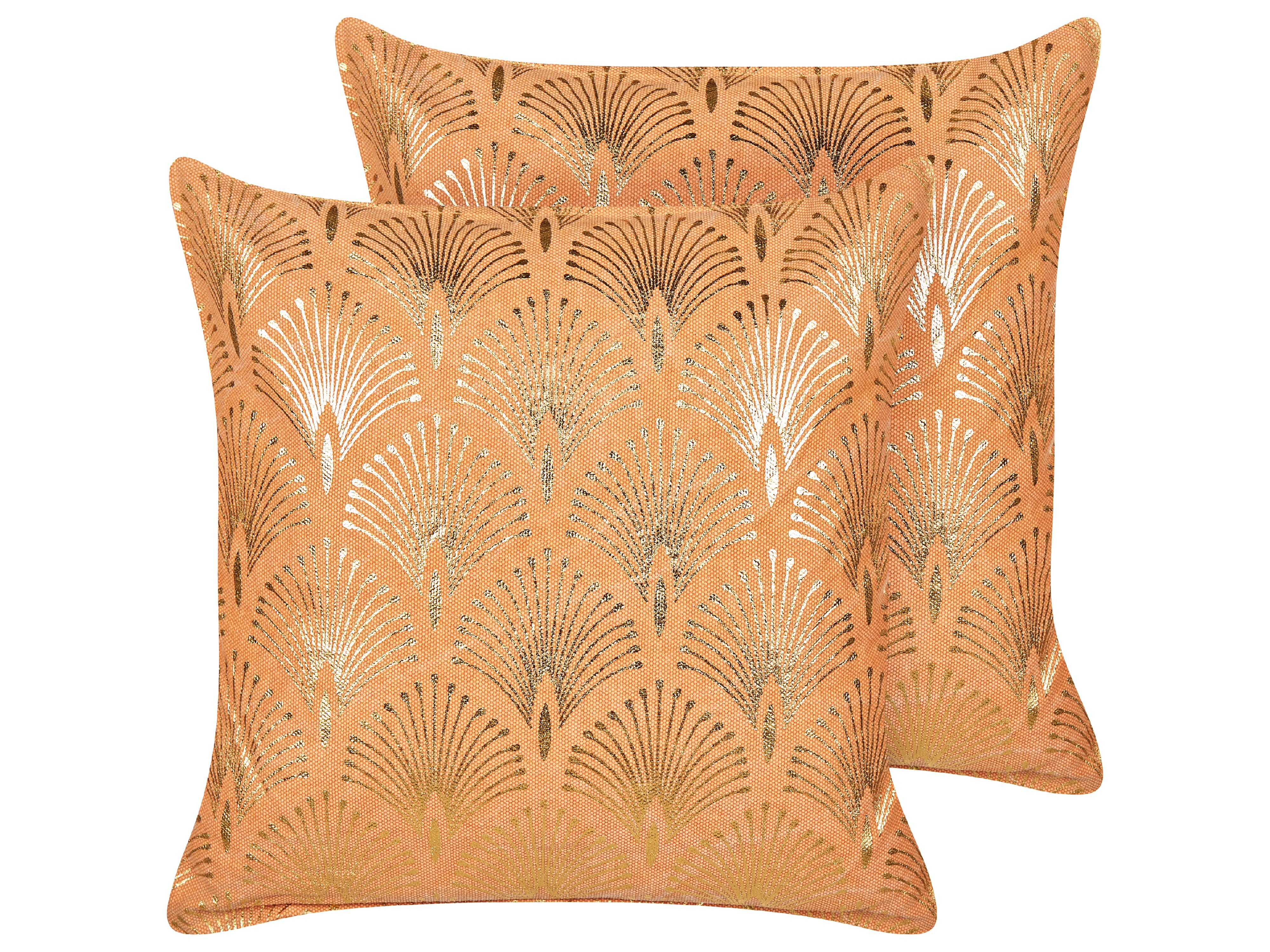 Set of 2 Decorative Cushions HOYA Cotton 45 x 45 cm Orange Geometric Pattern