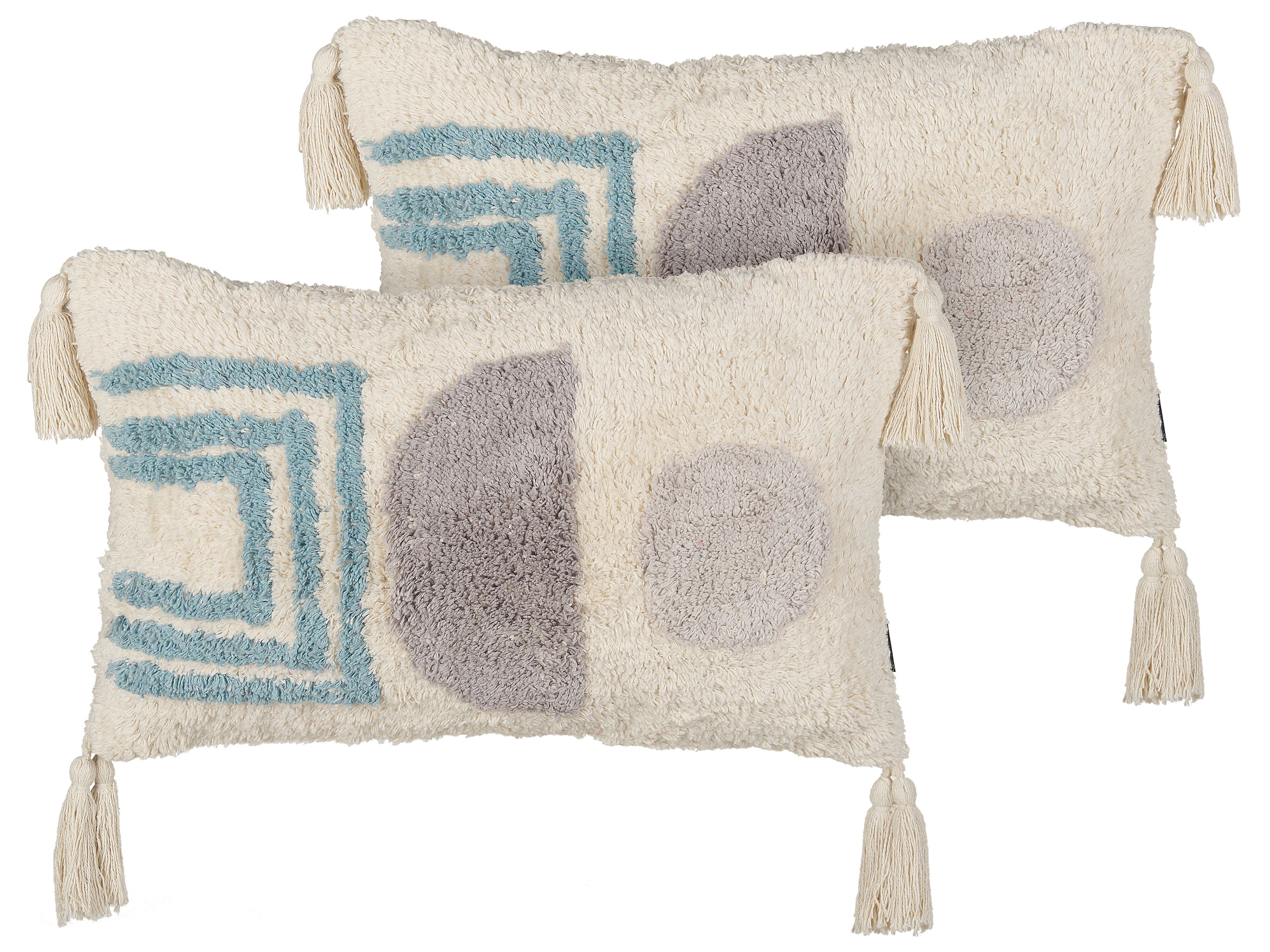 Set of 2 Decorative Cushions CASSIOPE Cotton 30 x 50 cm White Geometric Pattern