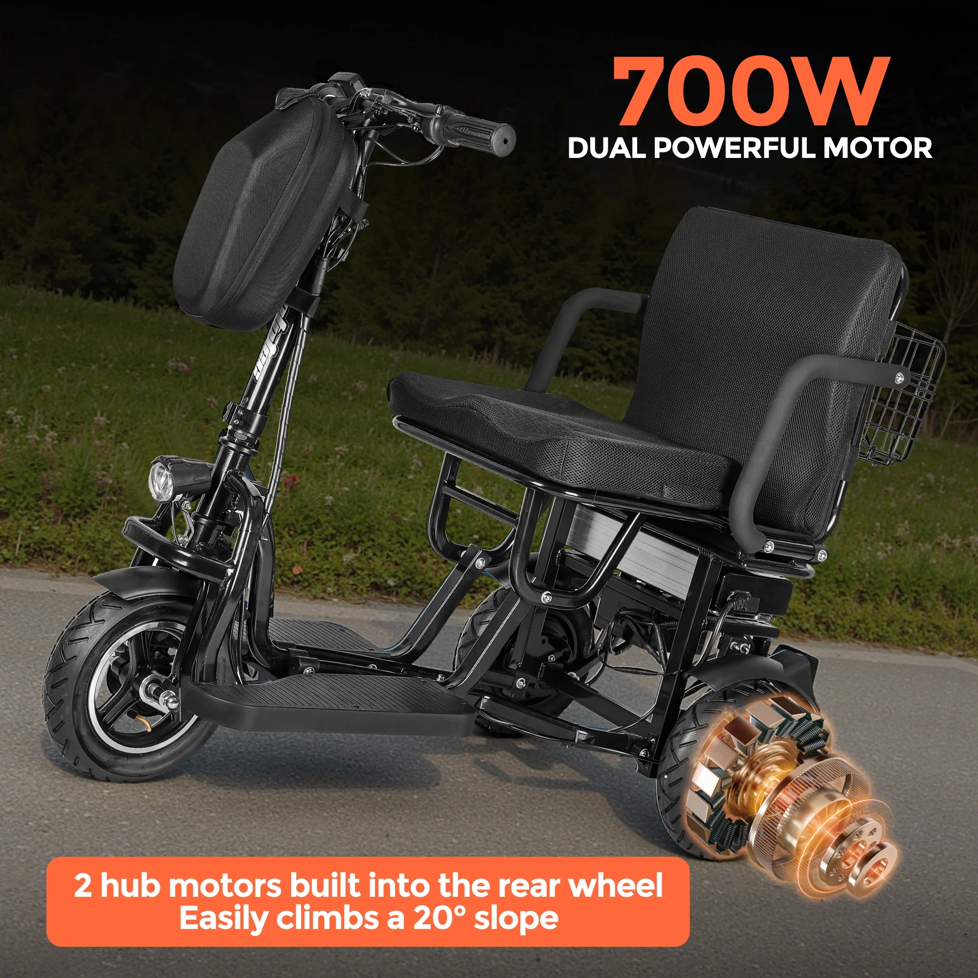 BAMACAR 3-Wheel Folding Mobility Scooter Lightweight for Seniors & Adults 300 lbs, Portable Powered Handicap All Terrain Travel Scooter, Mobility Scooters Foldable Collapsible Electric Scooters Black - Image 8