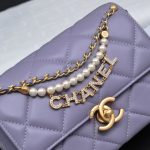 Super Vip 1:1 – Chanel Crystal Pearl Chain Mini Flap Bag Gold Hardware Purple 17Cm1:1High-quality replica