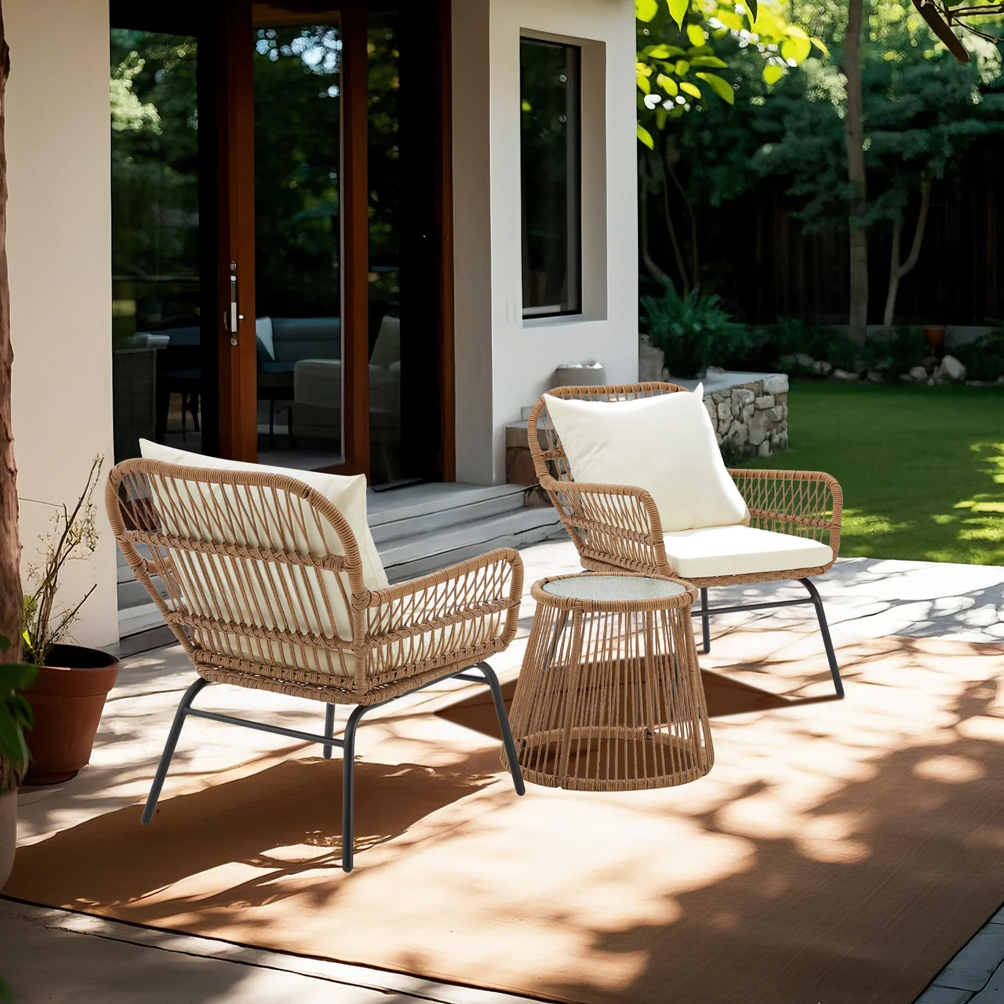 Bezseller 3-Piece Outdoor Wicker Furniture Set, Patio Conversation Set, Gray - Image 18