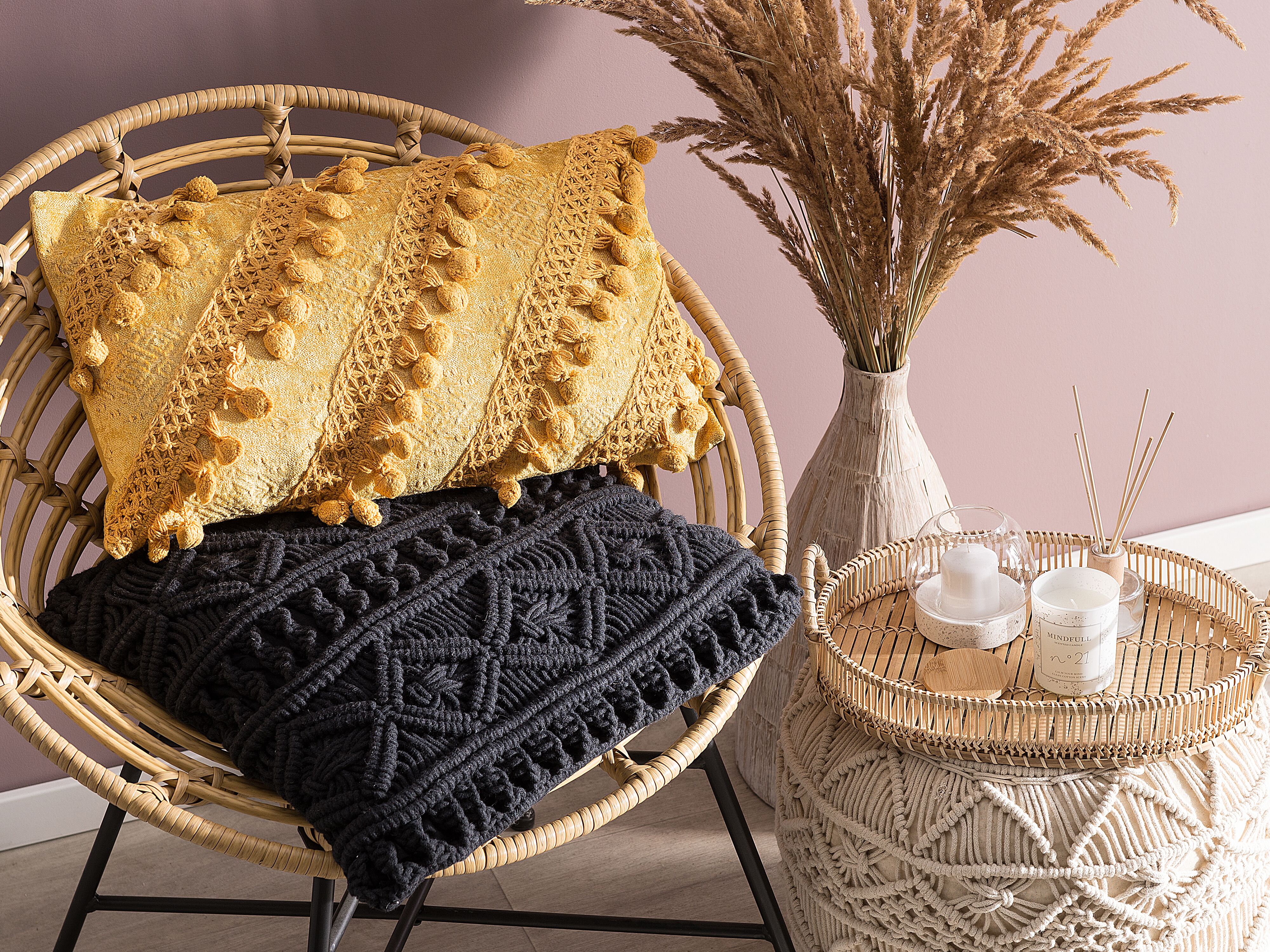 Throw Cushion AYROOR 30 x 50 cm Mustard Geometric Pattern