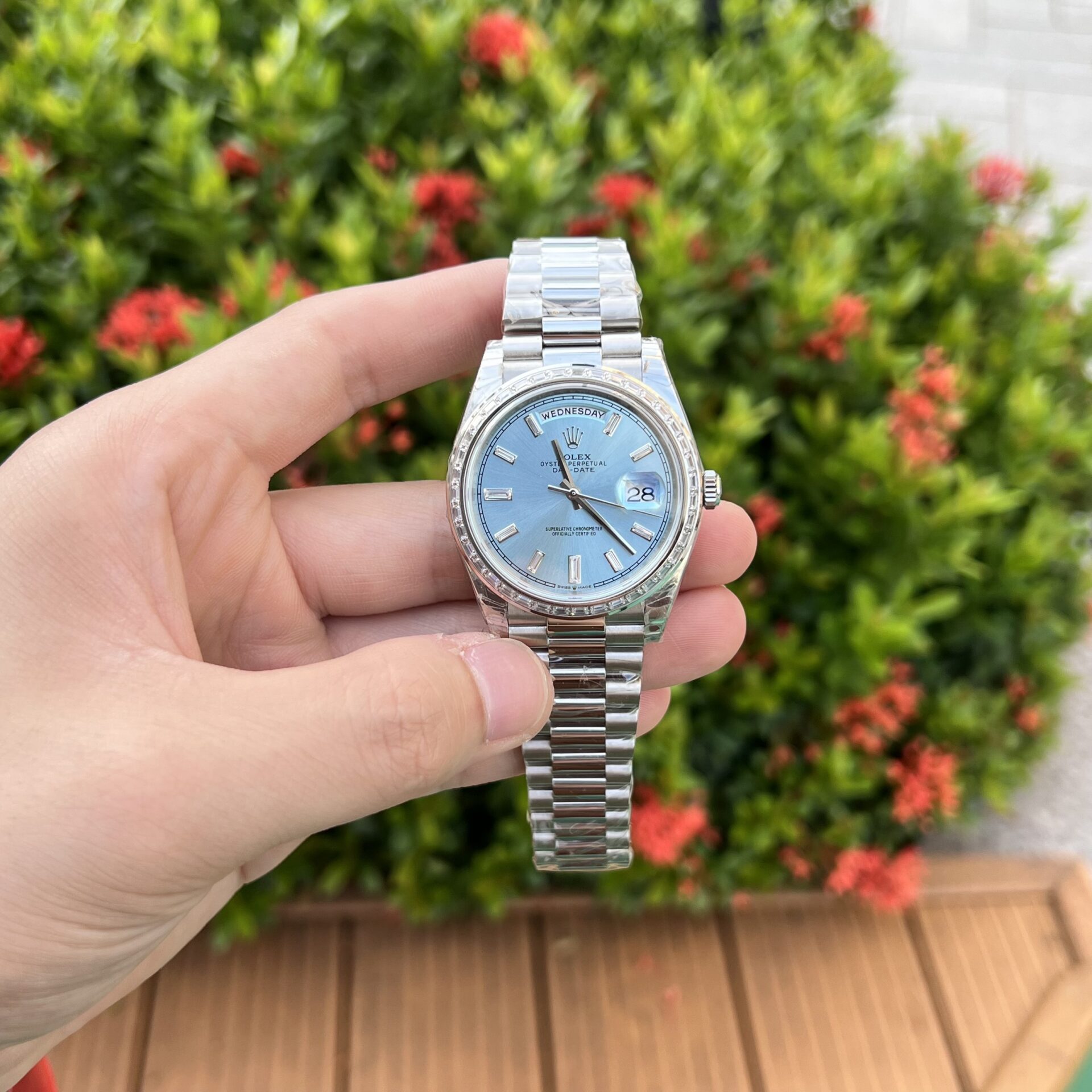 Rolex Day-Date Replica Watch Ice Blue Dial GS Factory 40mm - Elite Watch Atelier