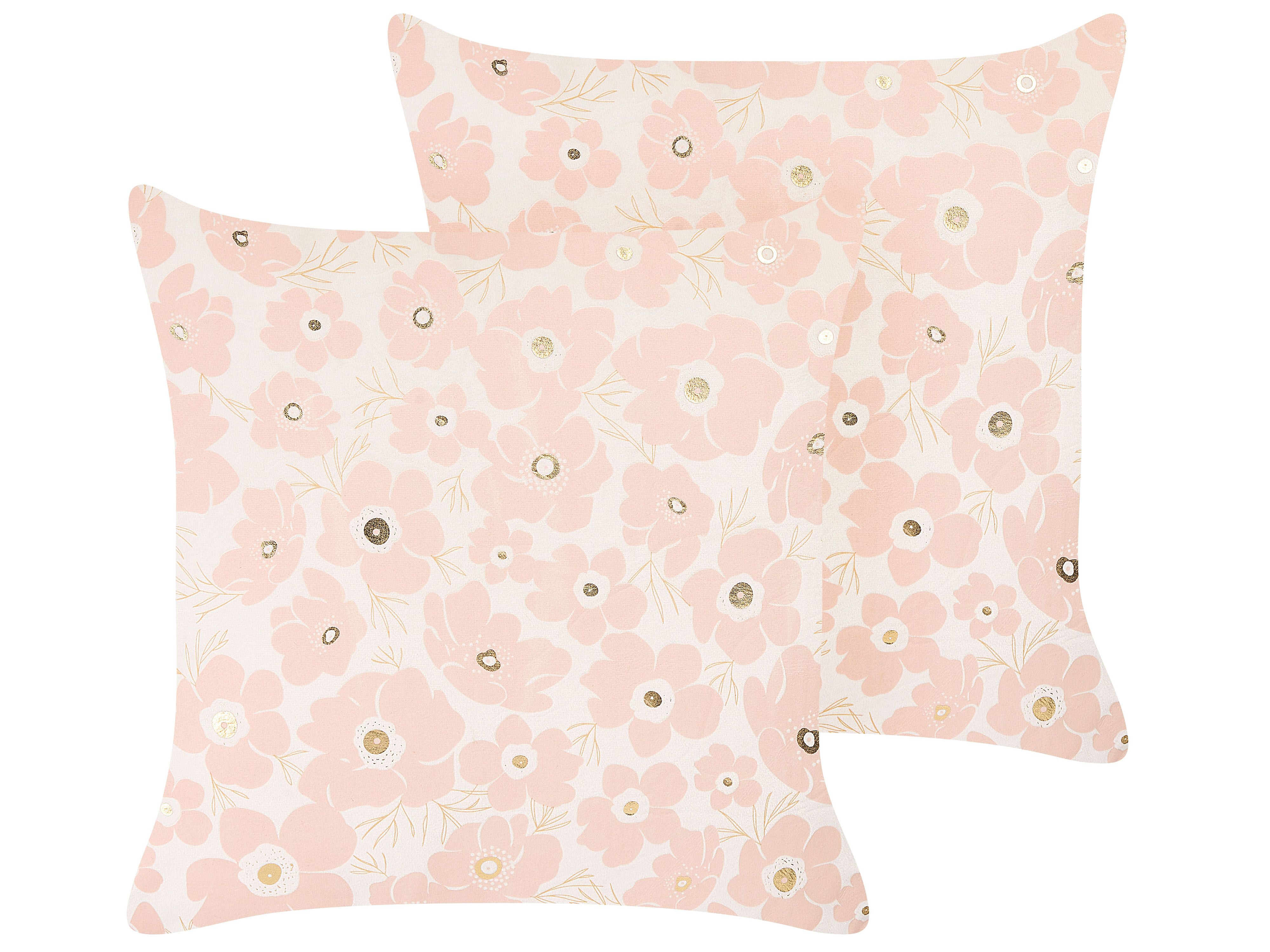 Set of 2 Decorative Cushions TRITELEIA Velvet 45 x 45 cm Pink Floral Pattern