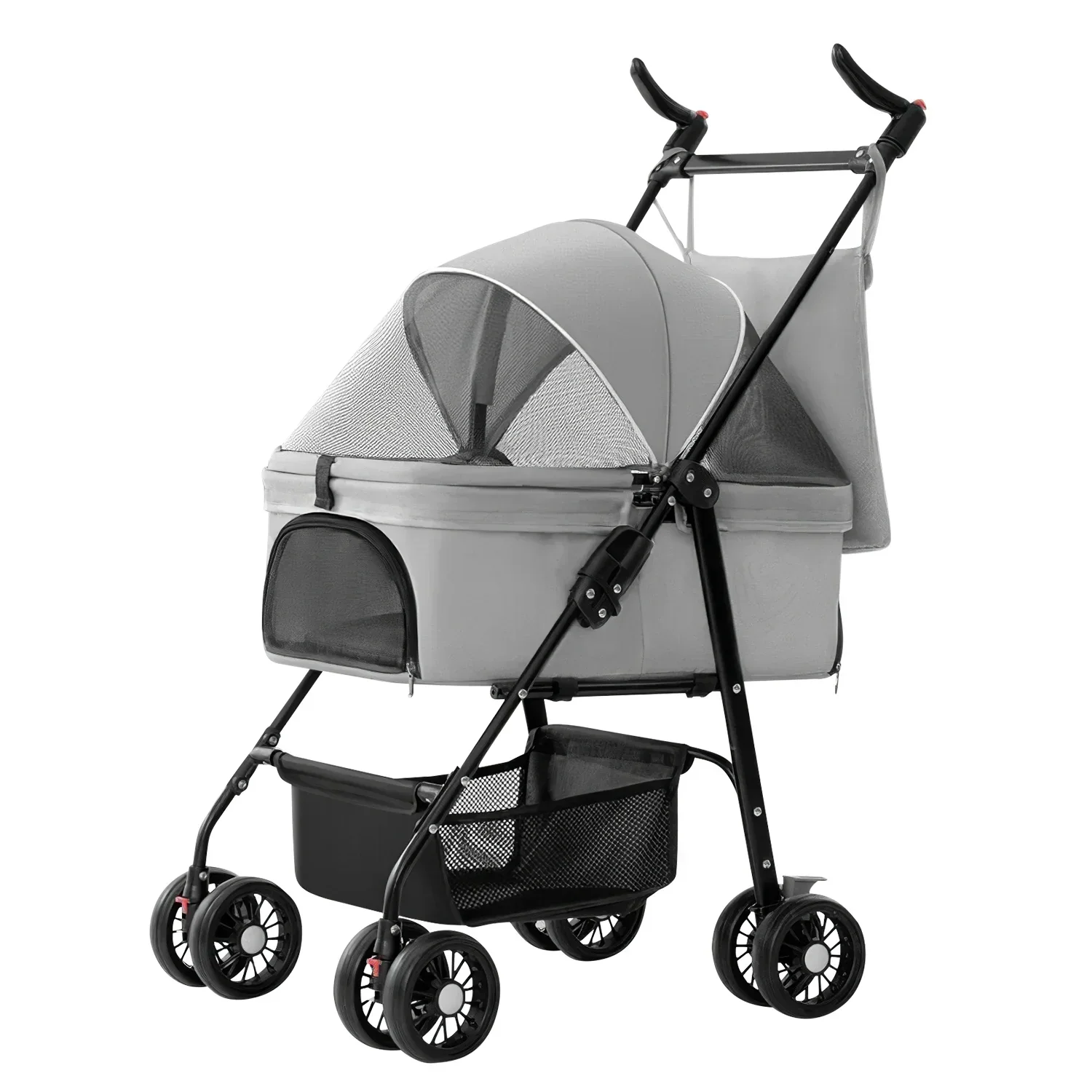 iMounTEK 4-Wheel Foldable Pet Stroller With Removable Liner And Storage Basket - Gray
