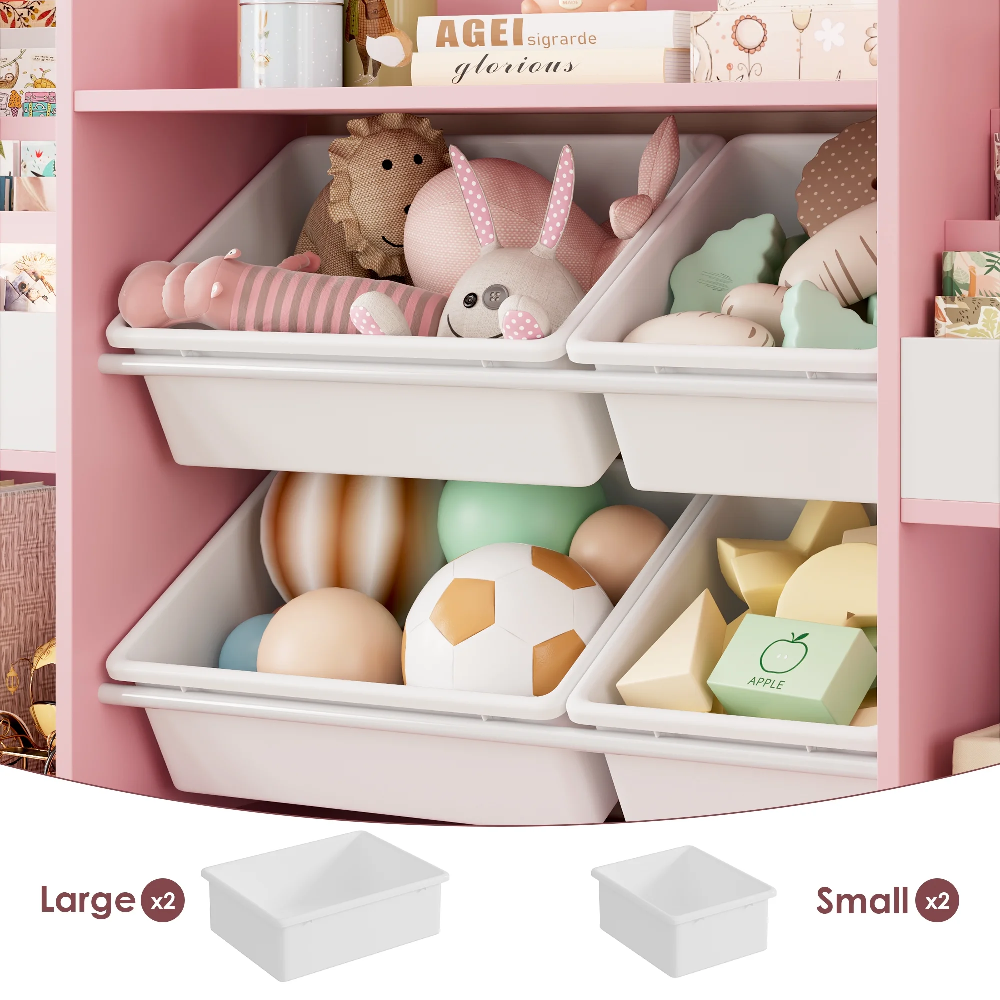 Hiphuta Kids Bookcase Toy Storage Organizer, Wooden Toy Organizer of 4 Bins& 2 Removable Drawers for Home Bedroom, Kids Bookshelf Toy Box with Book Rack, White - Image 19