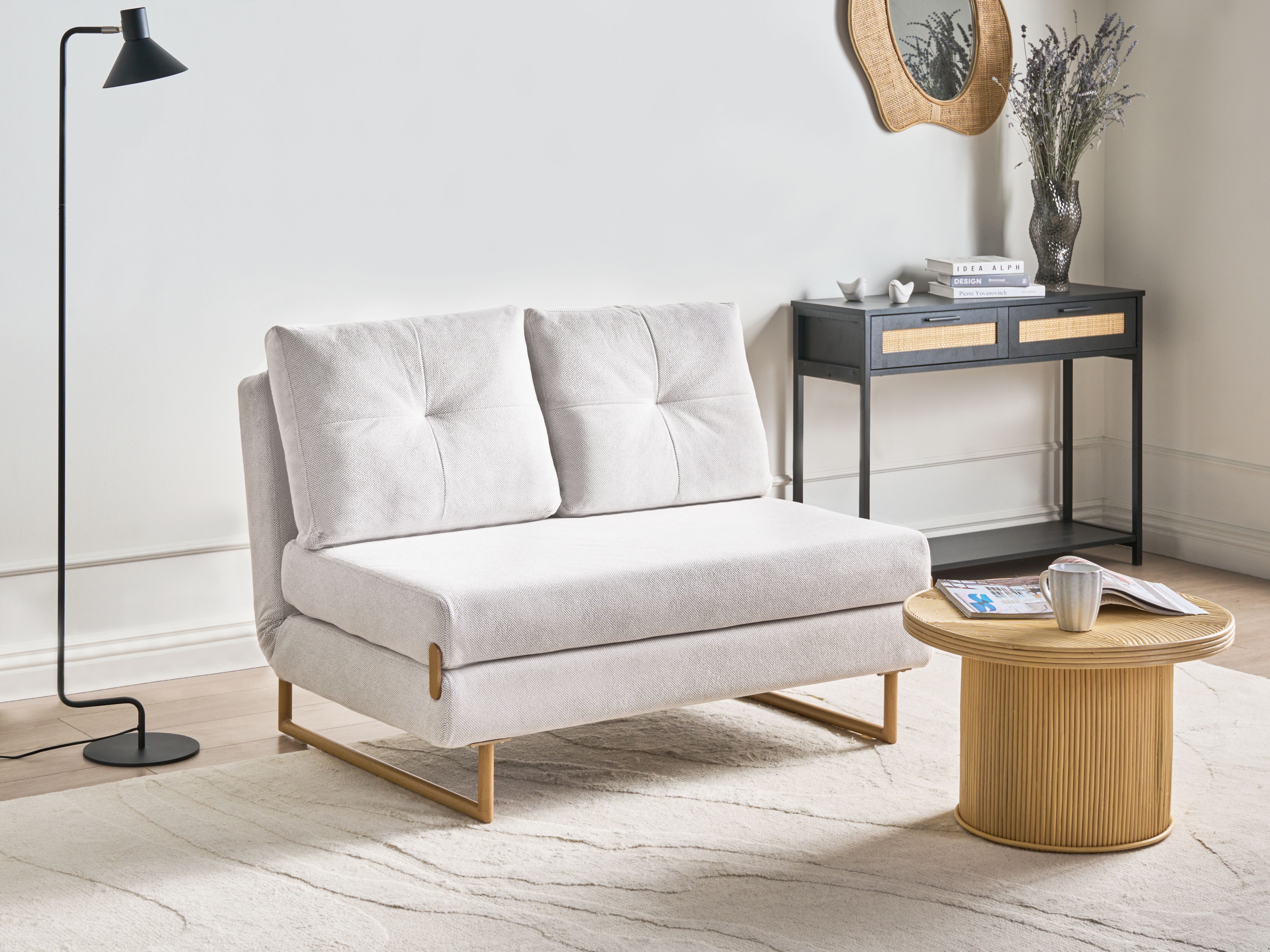 Sofa Bed 2 Seater JERSLEV Fabric Off-White