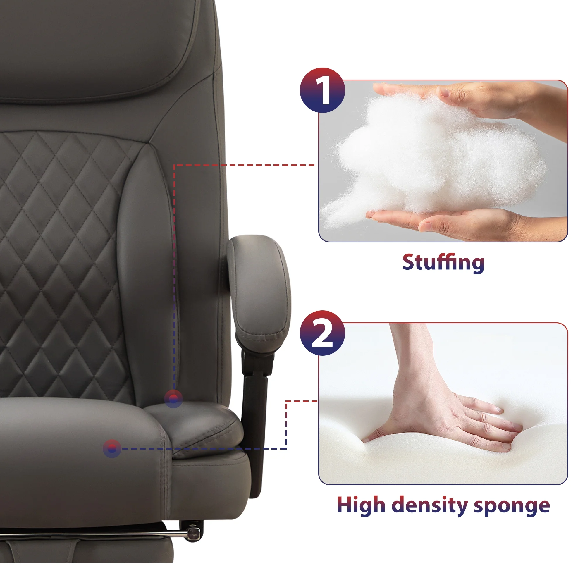 JONPONY Big and Tall Office Chair 500LBS Executive Office Chair Massage and Footrest Ergonomic Computer Desk Chair Reclining High Back Leather Office Chair Lumbar Back Support Swivel Rolling,Black - Image 49