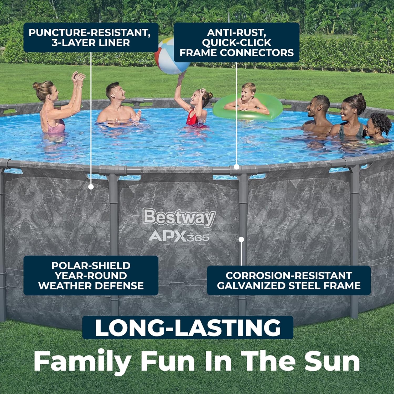 Bestway Above Ground Pool Set, 18 ft x 52 in, Dark Marble - APX 365 - Image 4 Bestway Above Ground Pool Set, 18 ft x 52 in, Dark Marble - APX 365 - Image 4