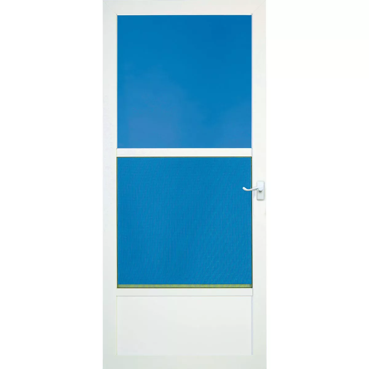 Larson Classic 32 In. W x 81 In. H x 1-1/4 In. Thick White Self-Storing Aluminum Storm Door with Matching Lever Handle