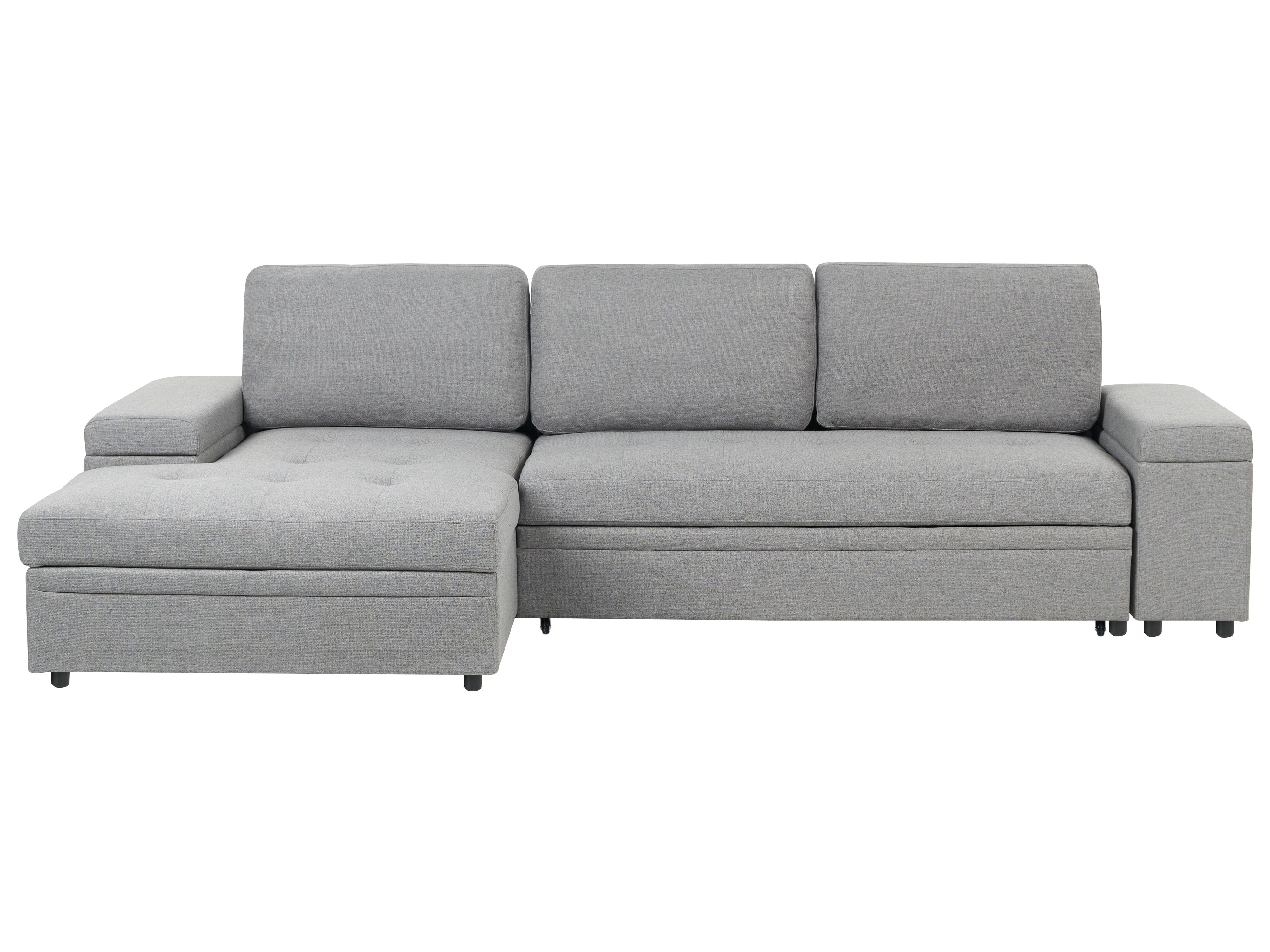 Corner Sofa Bed 3 Seater HRISEY Faux Linen Grey with Storage Right Hand
