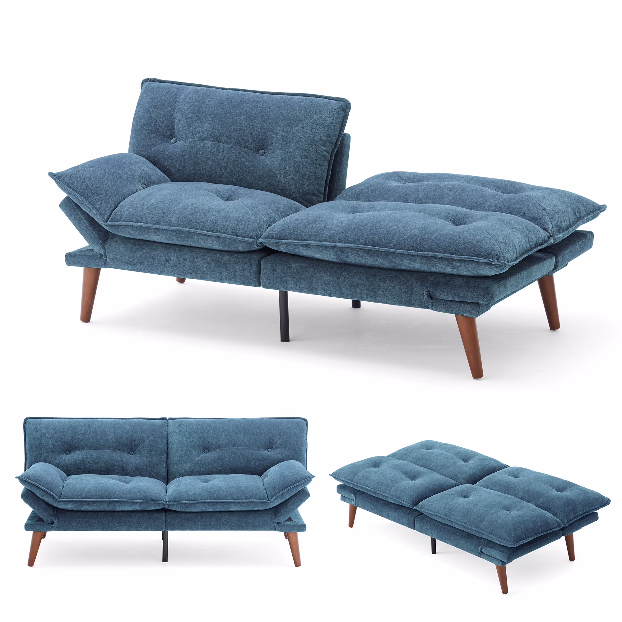 Linsy Home 70" W Chenille Convertible Futon Sofa Bed with Adjustable Armrests, Green - Image 5