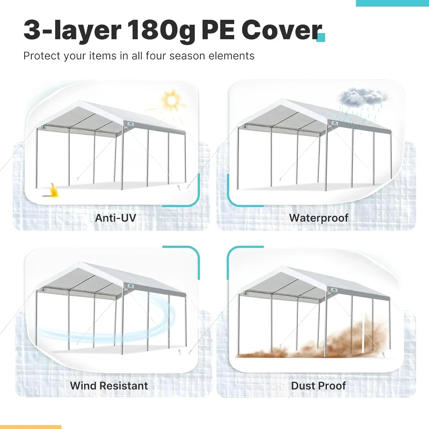 ADVANCE OUTDOOR Heavy Duty Portable Carport 10x20 ft, Beige - Image 4 ADVANCE OUTDOOR Heavy Duty Portable Carport 10x20 ft, Beige - Image 4