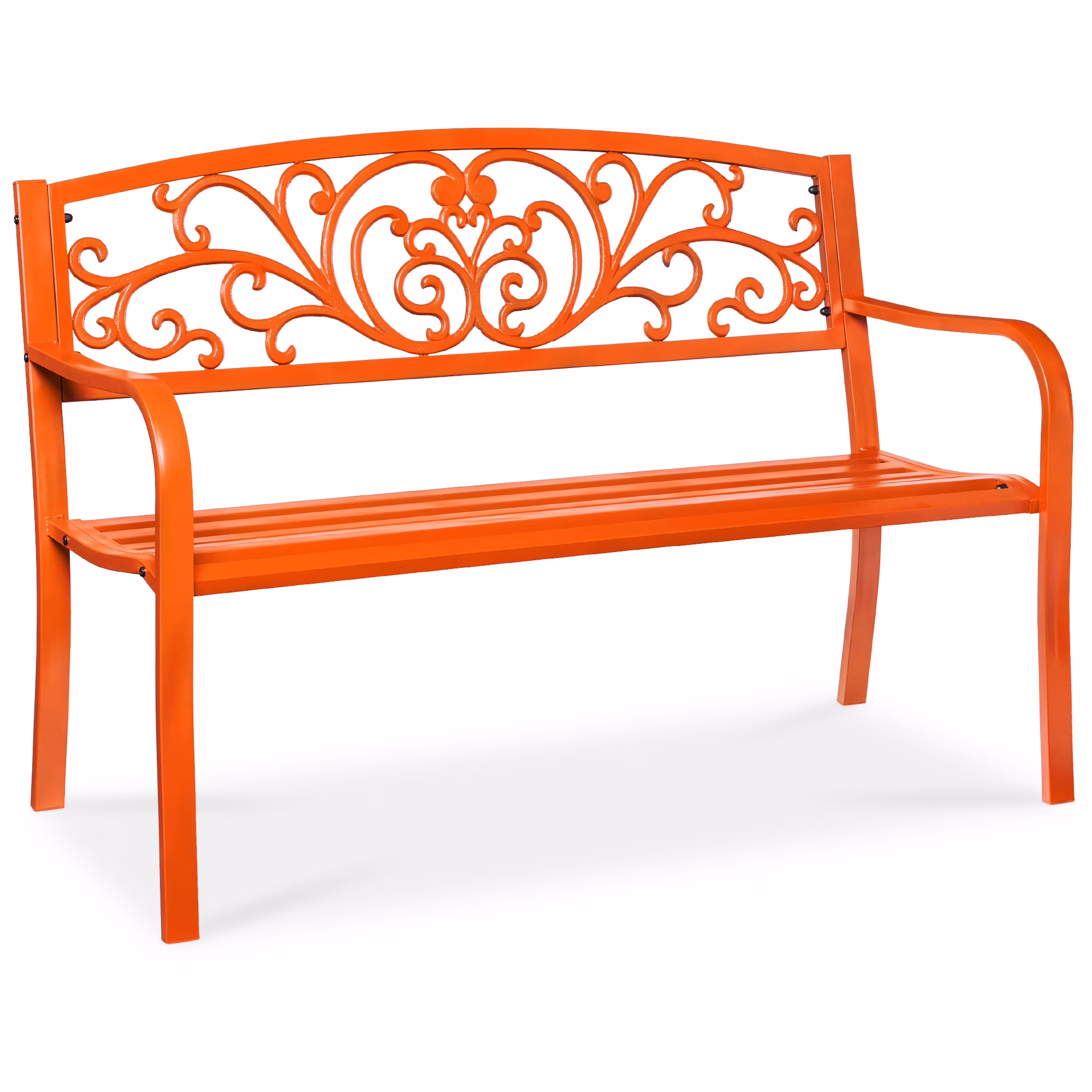 Best Choice Products Outdoor Steel Bench Garden Patio Porch Furniture w/ Floral Design Backrest - Black - Image 11