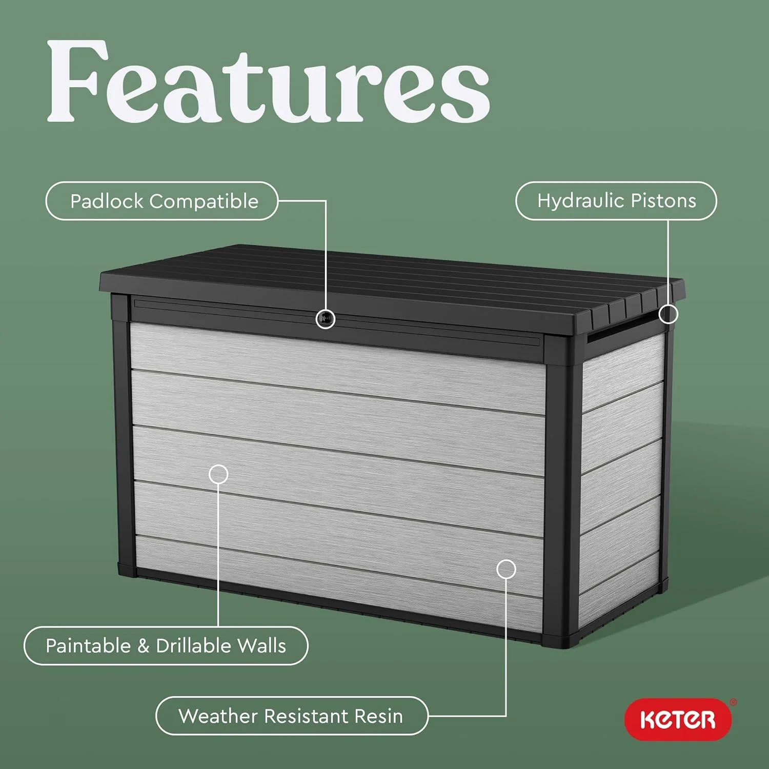 200 Gallon Resin Deck Box, 59.7 in L x 28.5 in W x 35.4 in H - Image 4 200 Gallon Resin Deck Box, 59.7 in L x 28.5 in W x 35.4 in H - Image 4