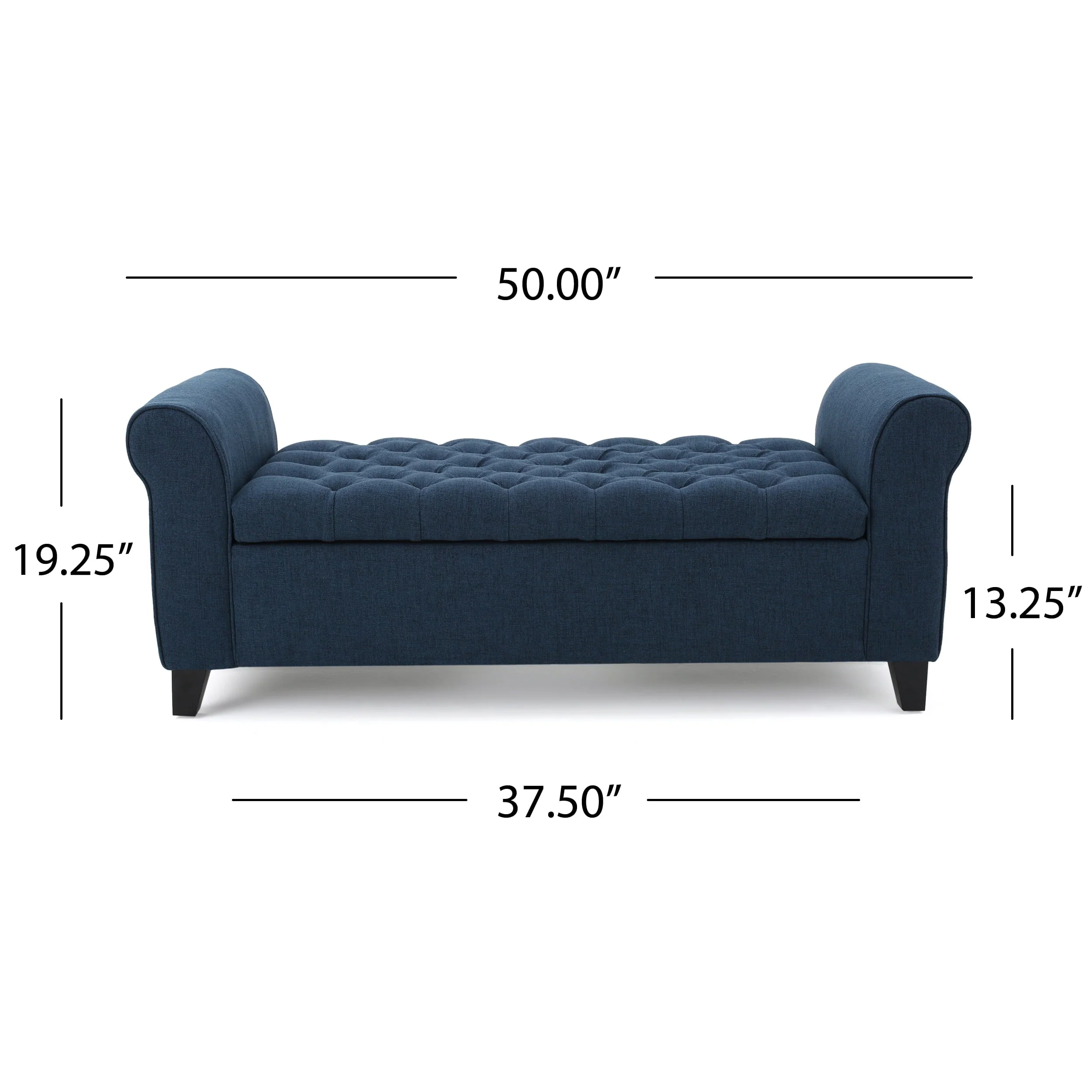 Noble House Amanda Dark Blue Fabric Armed Storage Bench - Image 3