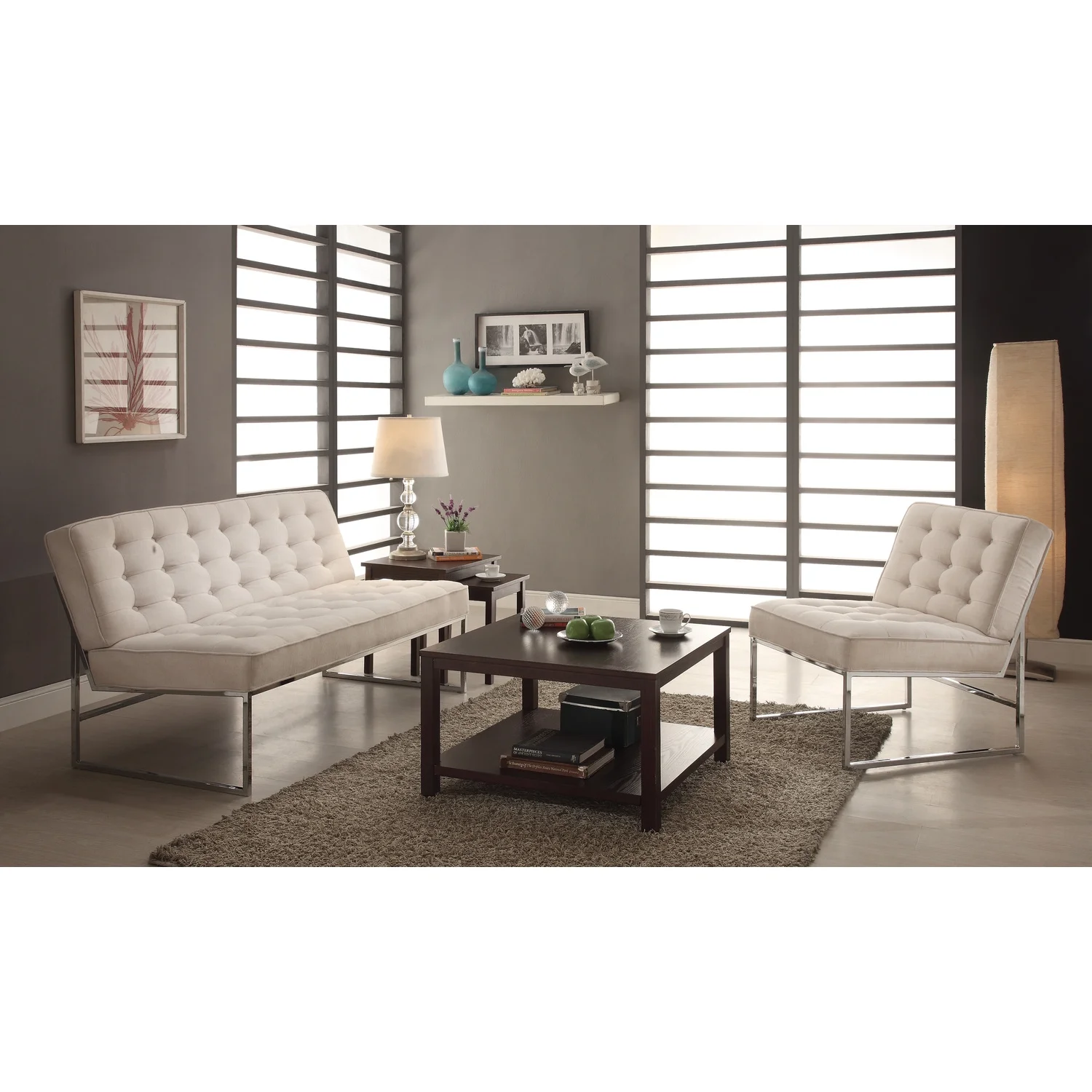 Brooklyn Glass Top Coffee Glass Table in Brushed Nickel Finish