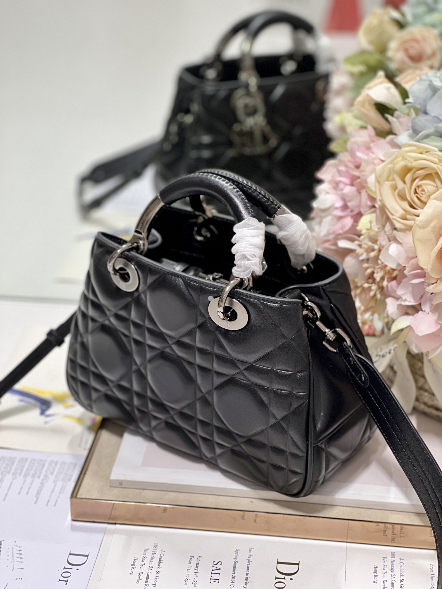 The Medium Lady 95.22 Bag With Black Tone Hardware Black/White/Grey For Women 9.5in/ 24cm1:1High-quality replica