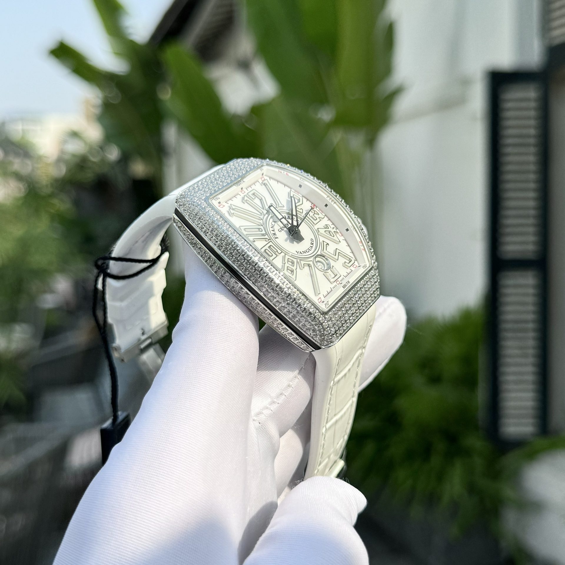 Franck Muller Vanguard V45 White Face With Stone Best Replica Watch ABF Factory 45mm - Top club