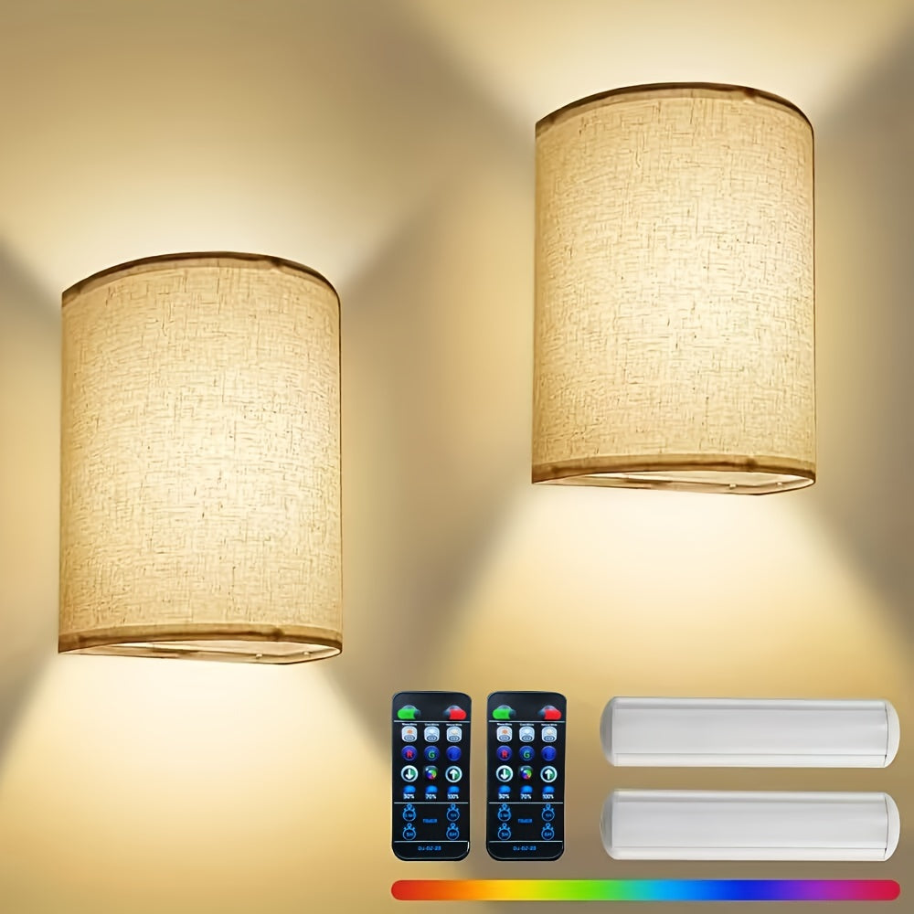RadiantWall – 2-Pack Draadloze Wandlampen met Stoffen Kap