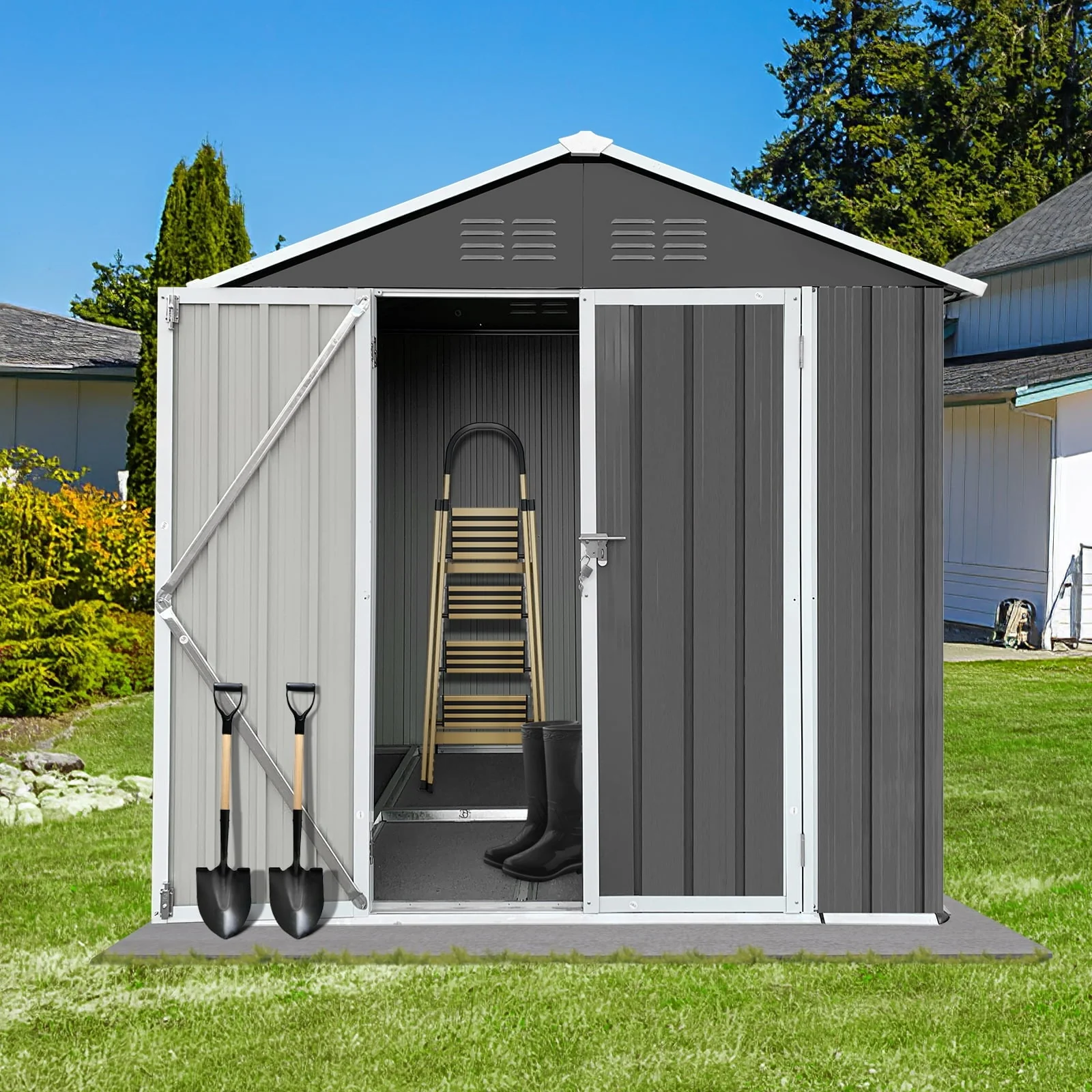 6' x 4' Outdoor Metal Storage Shed, Tools Storage Shed, Galvanized Steel Garden Shed with Lockable Doors, Outdoor Storage Shed for Backyard, Patio, Lawn, D8311 - Image 3