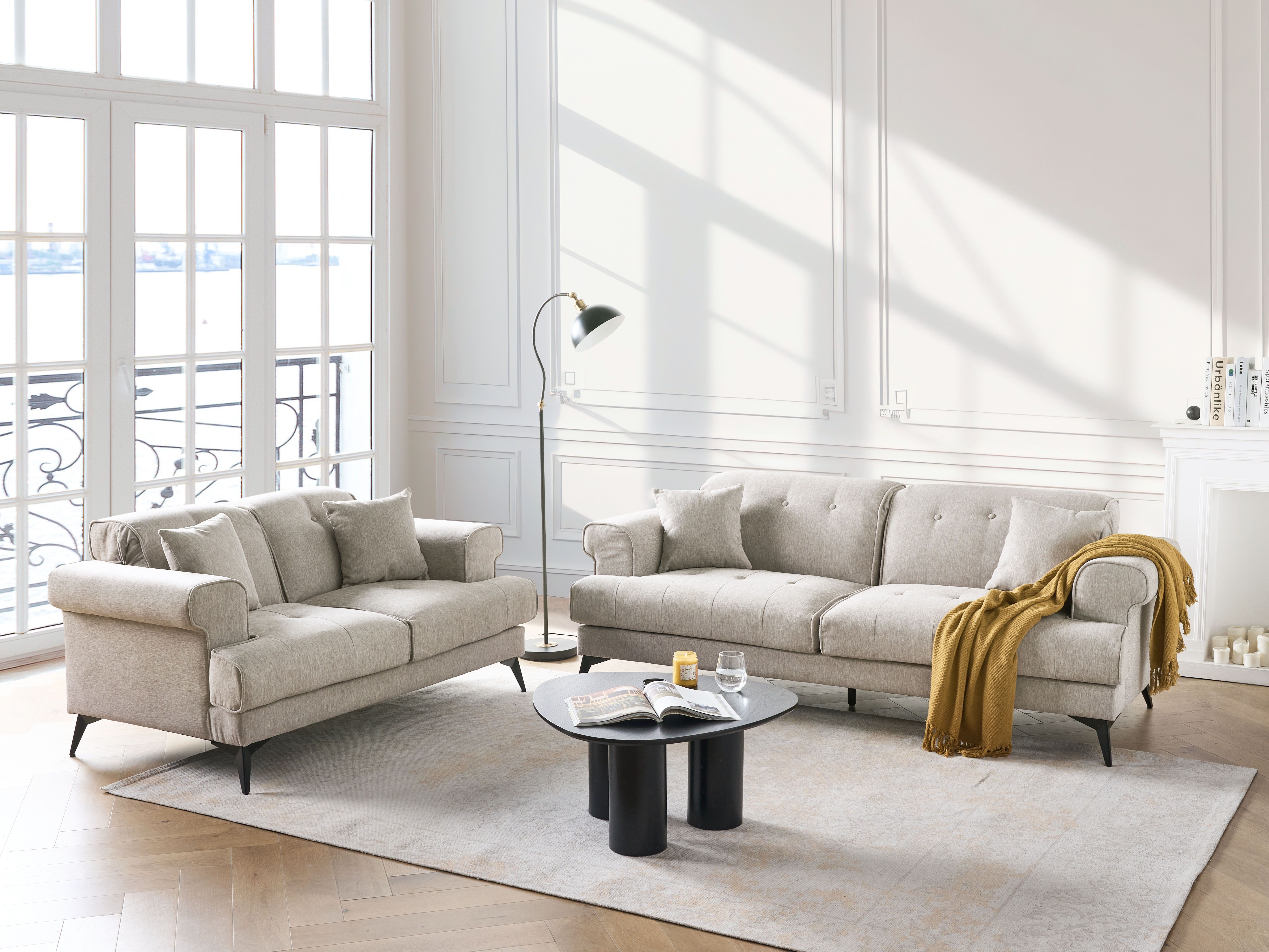 Living Room Set 5 Seater SKIVE Fabric Taupe