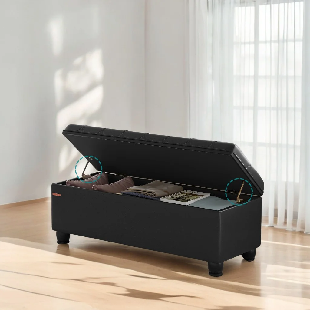 SONGMICS 46.5" Storage Ottoman Bench Storage Bench Bedroom Bench 330lb Load Capacity Solid Wood Legs Light Gray - Image 73