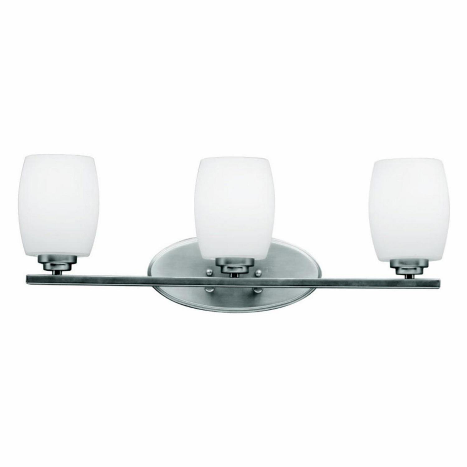 3 Light Bath Vanity Approved For Damp Locations With Contemporary Inspirations 9 Inches Tall By 24 Inches Wide-Brushed Nickel Finish-Incandescent