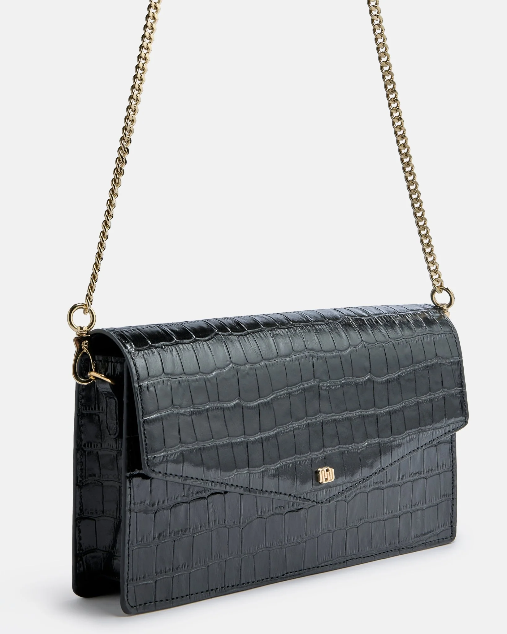 SAC KATY/CROC - En cuir croco noir