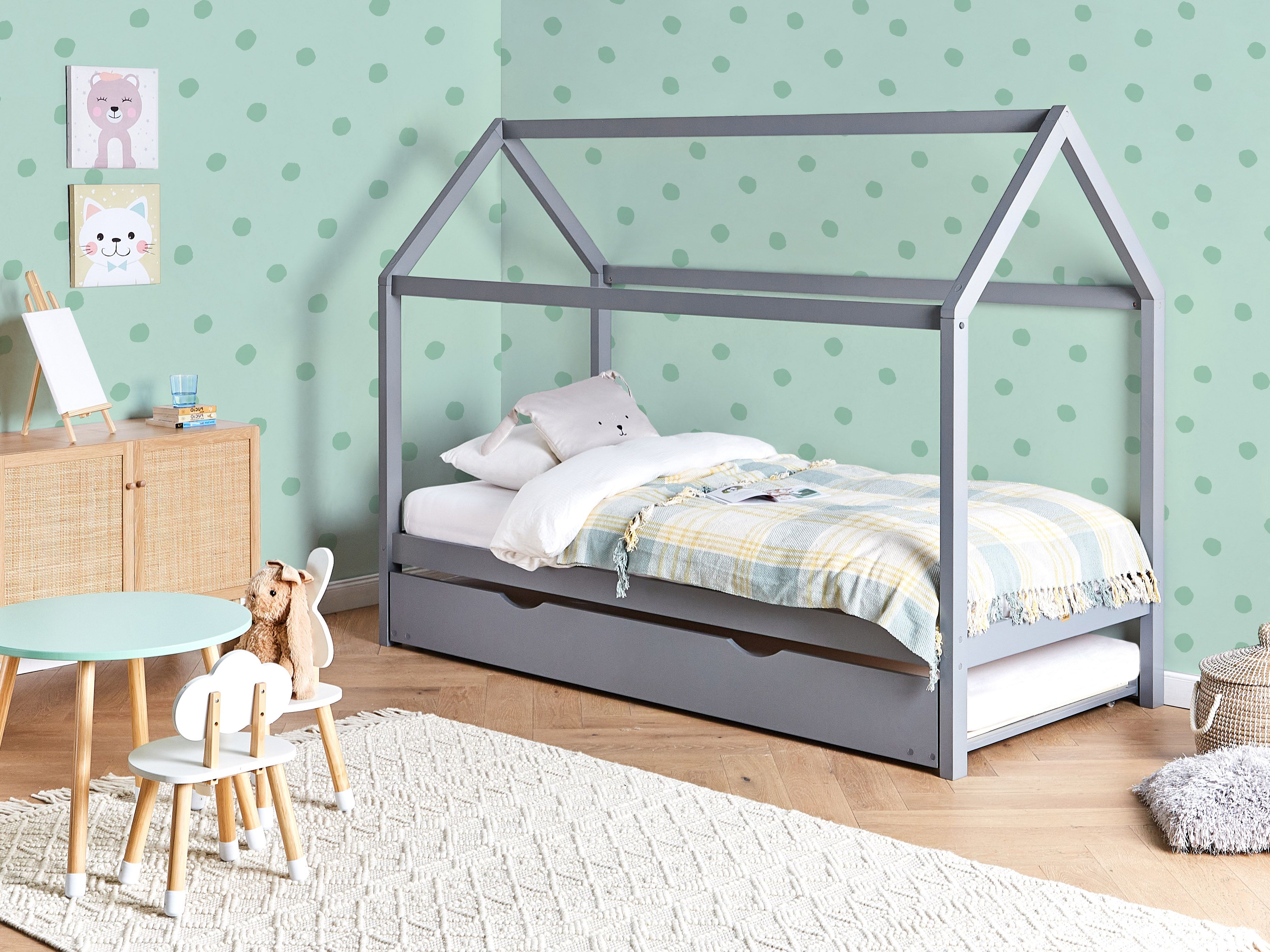 Kids Trundle Bed Pine Wood CRILLON 90 x 200 cm (EU Single) Grey