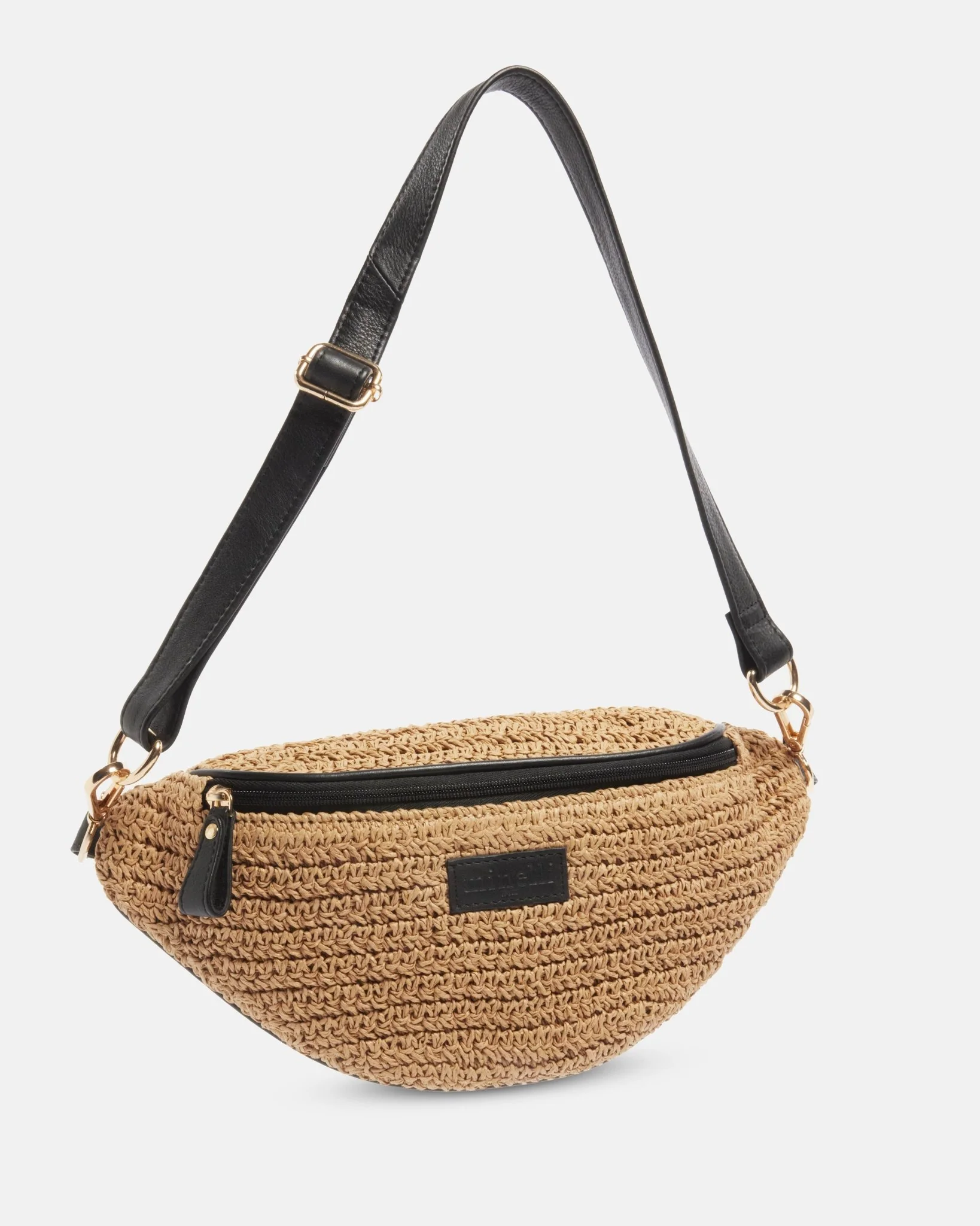 SAC JALLY/RAF - En cuir raphia noir