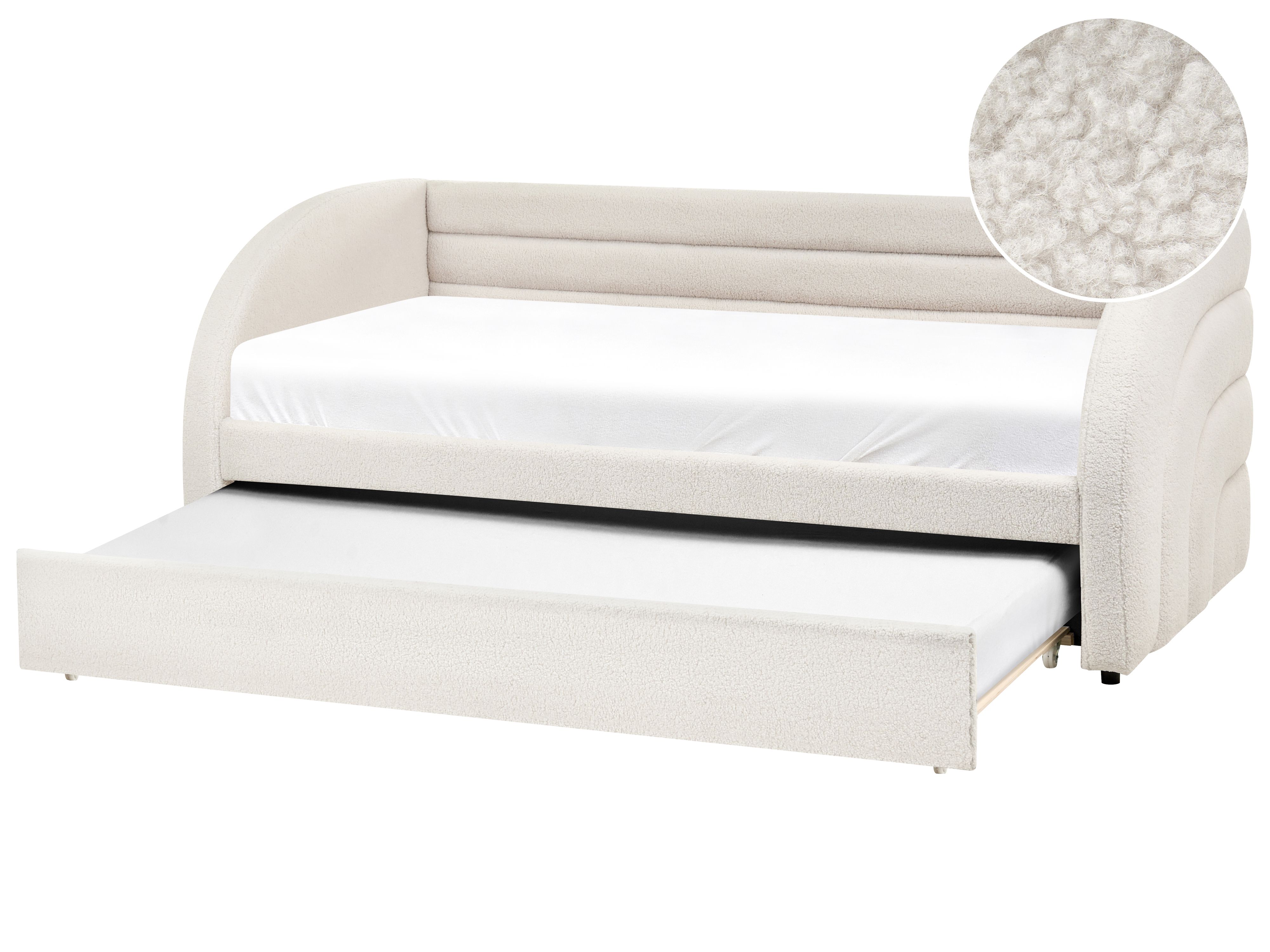 Trundle Bed Boucle ALBIAC 90 x 200 cm (EU Single) White