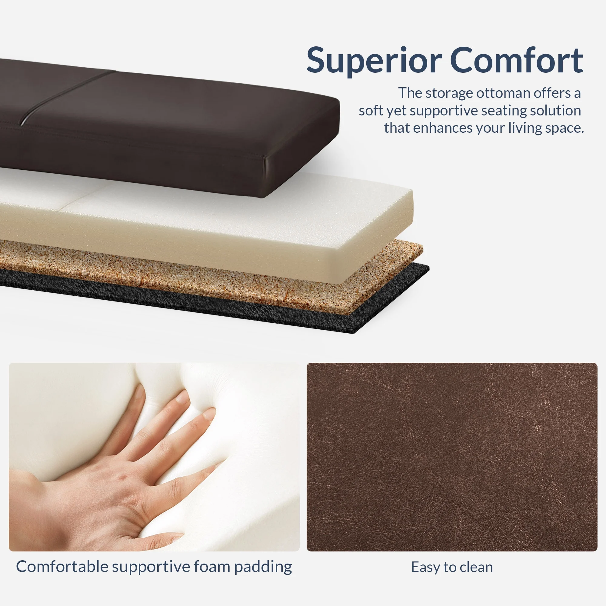 BELLEZE Storage Ottoman Bench Footstool - Amherst (Beige) - Image 16