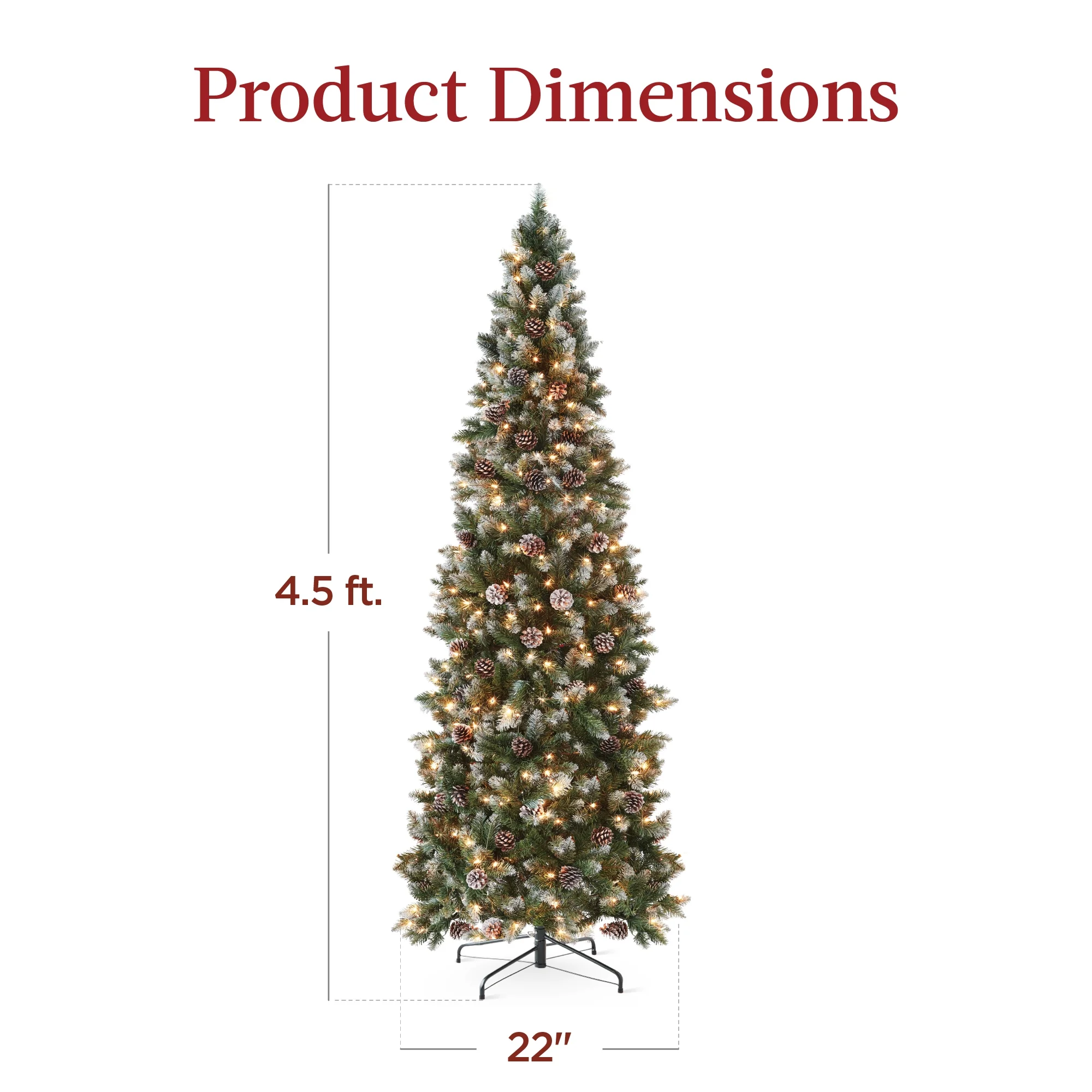 Best Choice Products 6ft Pre-Lit Partially Flocked Pencil Christmas Tree w/ 250 Lights, Pine Cones, Foldable Stand - Image 22