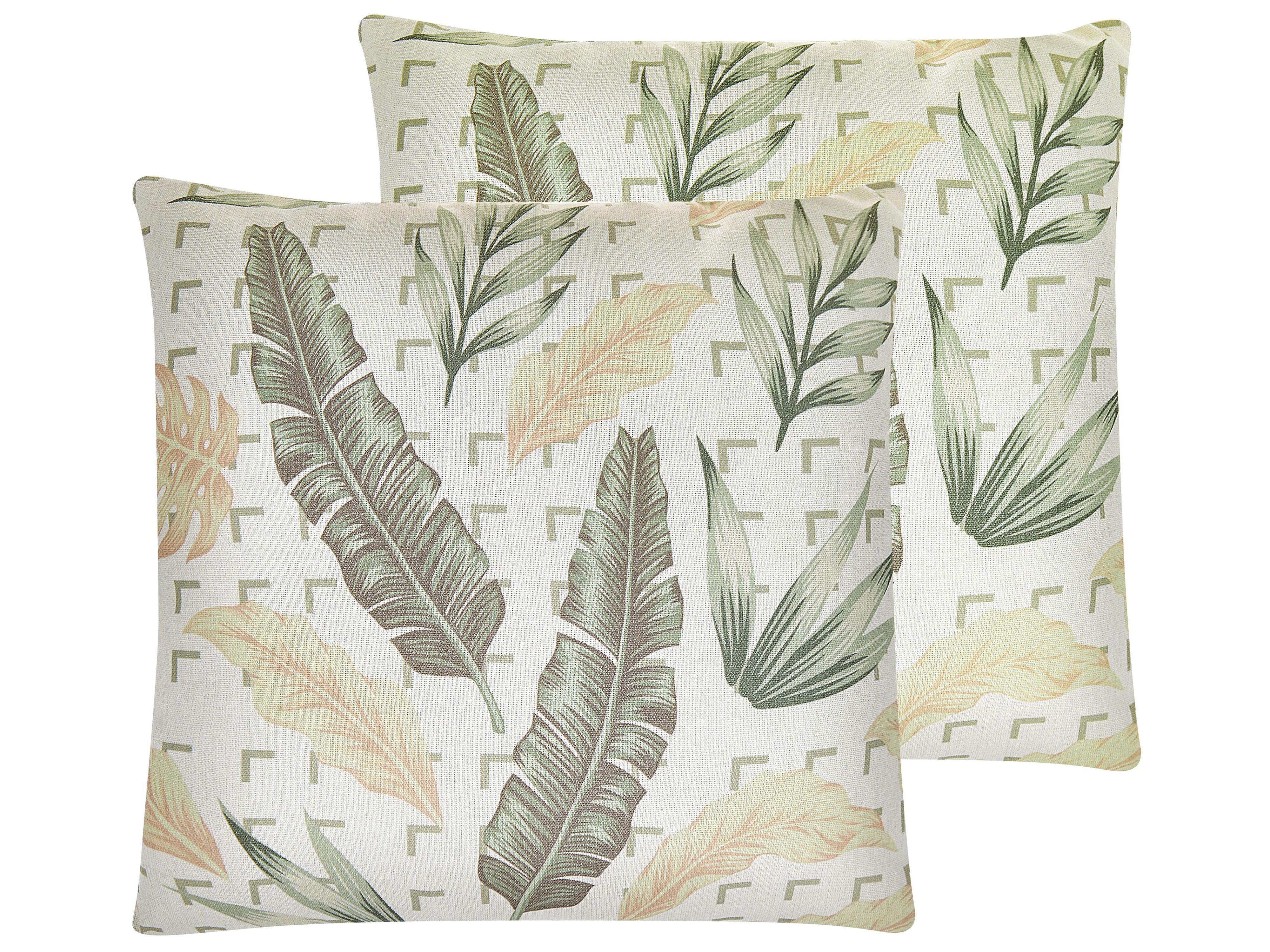 Set of 2 Decorative Cushions RHAPIS 45 x 45 cm Green Plant Pattern