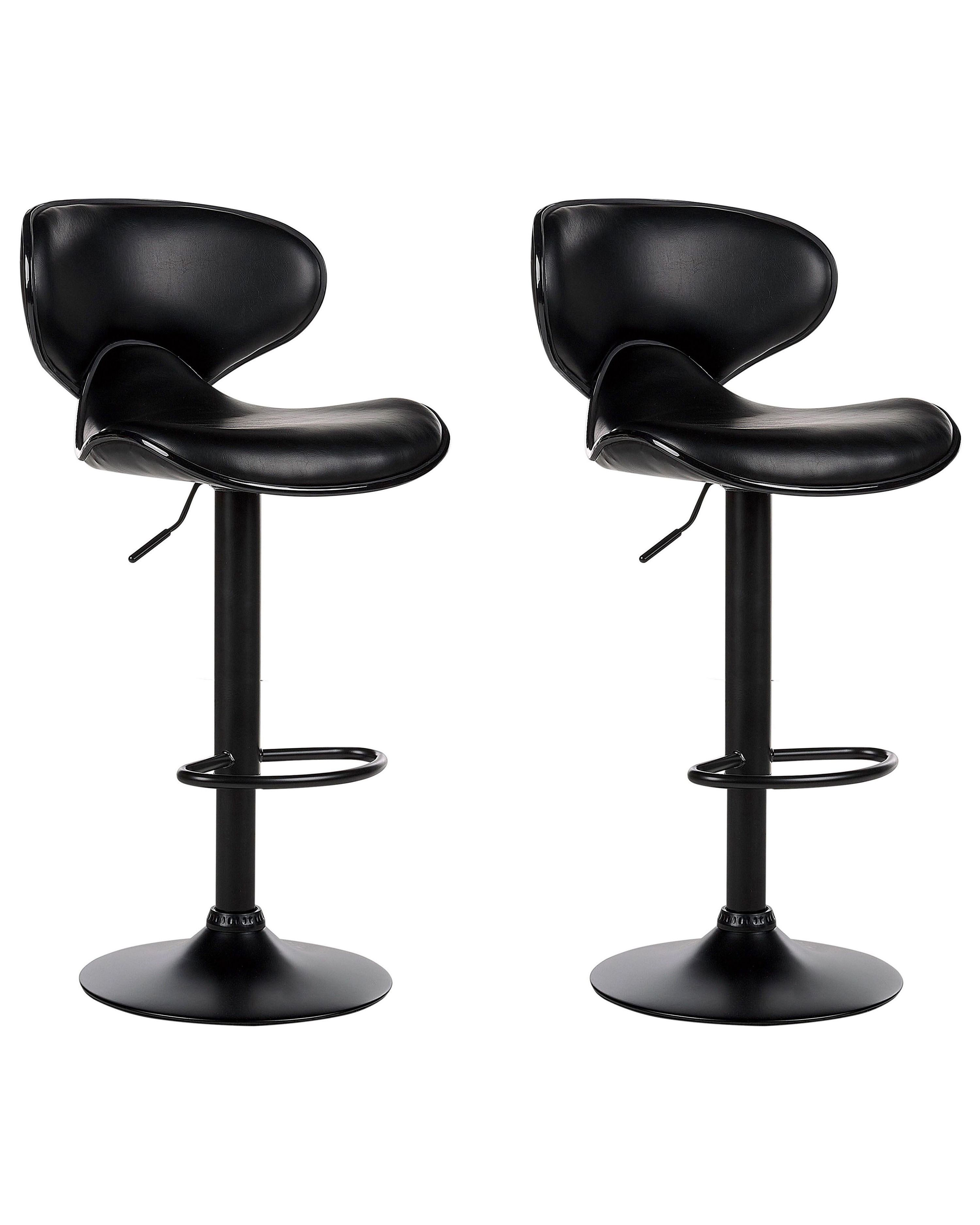 Set of 2 Bar Chairs CONWAY Faux Leather Swivel Black