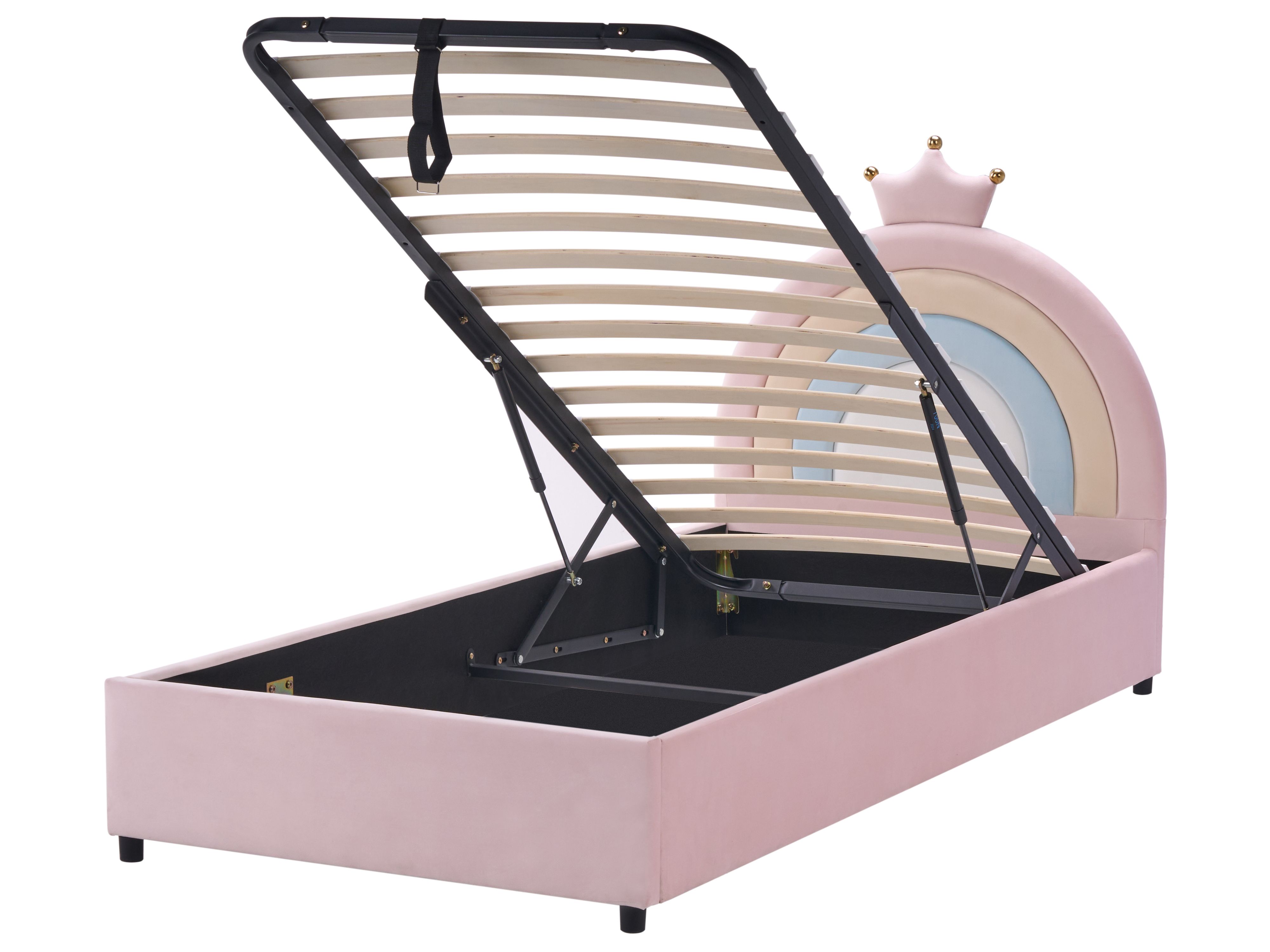 Kids Ottoman Bed Crown Velvet GRISETOT 90 x 200 cm (EU Single) Pink