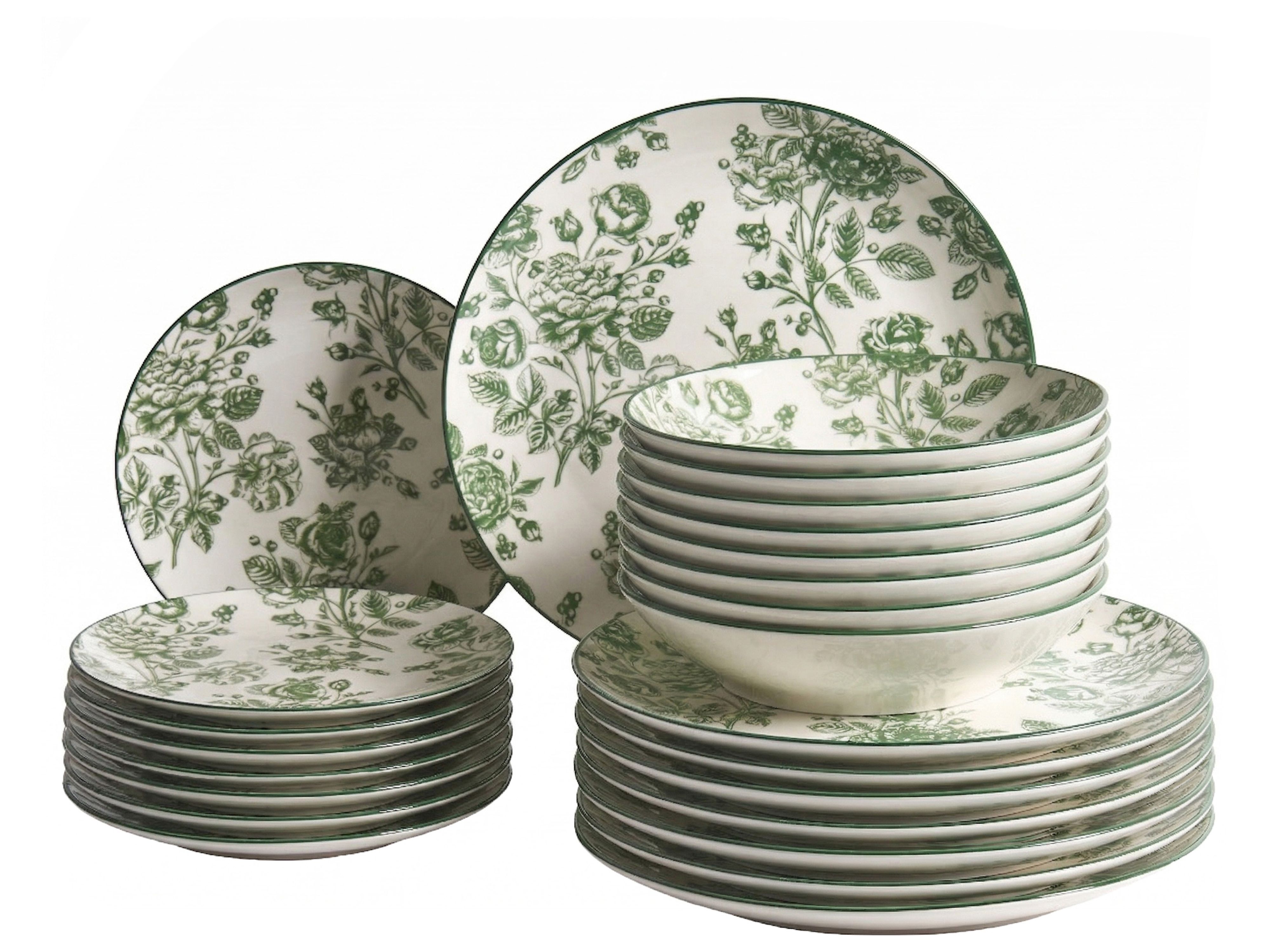 Set of 24 Dinnerware BASIL Porcelain Green