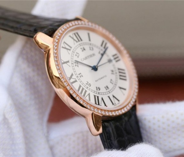 Replica Cartier Ronde De Cartier RG White Dial Diamonds Bezel Croco Strap A2892 - Top club