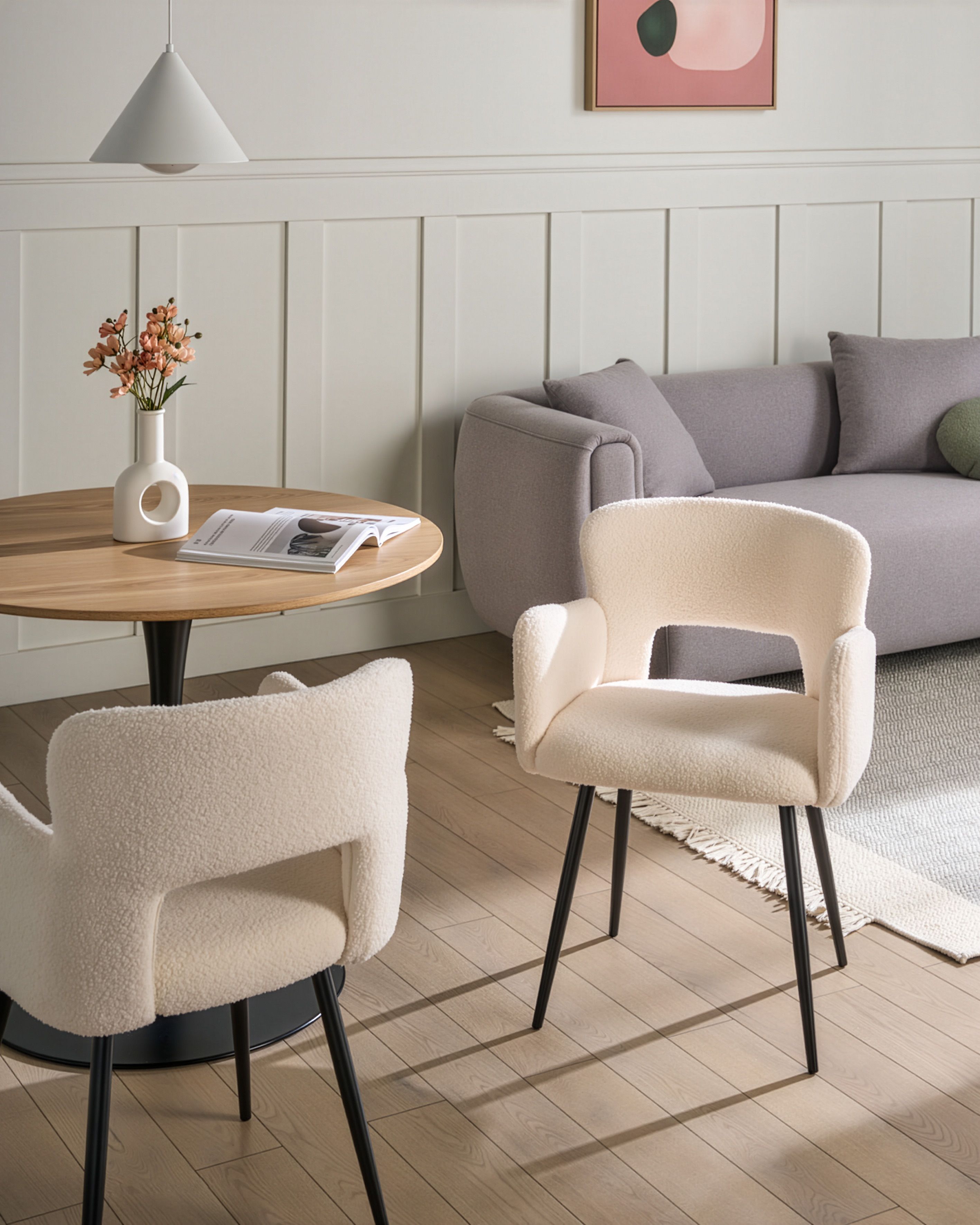 Set of 2 Dining Chairs SANILAC Boucle White