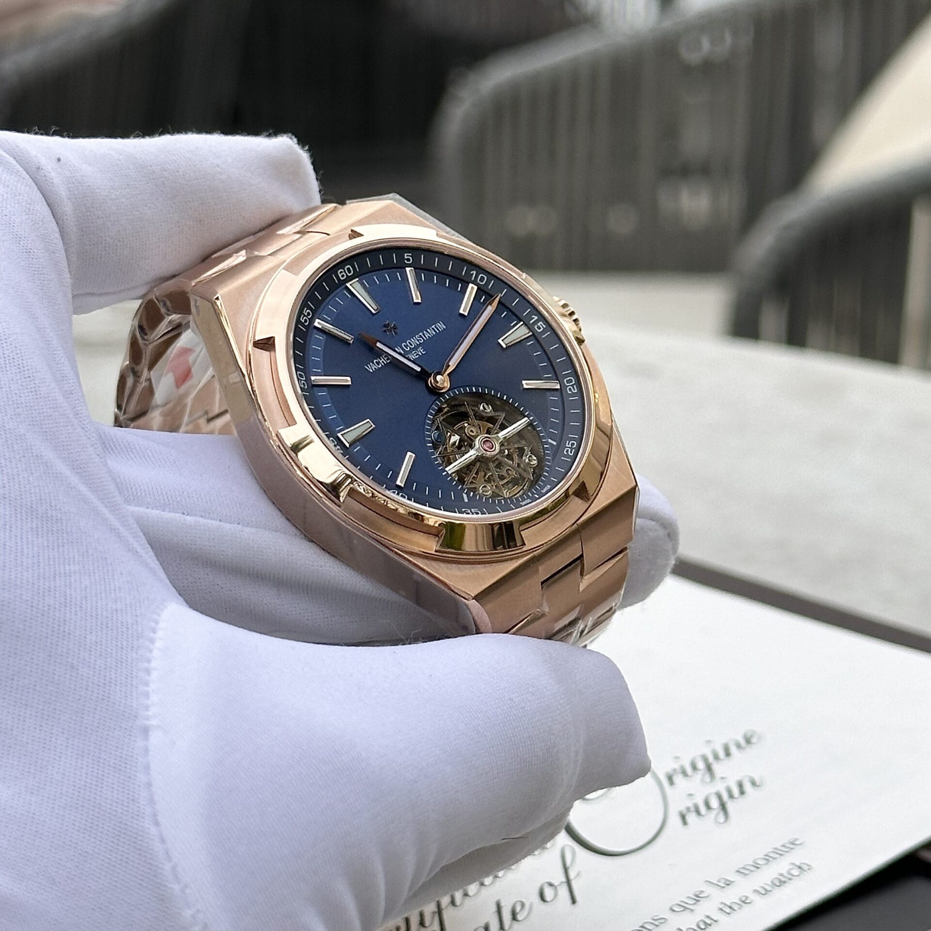 Vacheron Constantin Replica 11 Watch Overseas Tourbillon 6000V Rose Gold Plated Blue Dial 42.5mm - Elite Watch Atelier